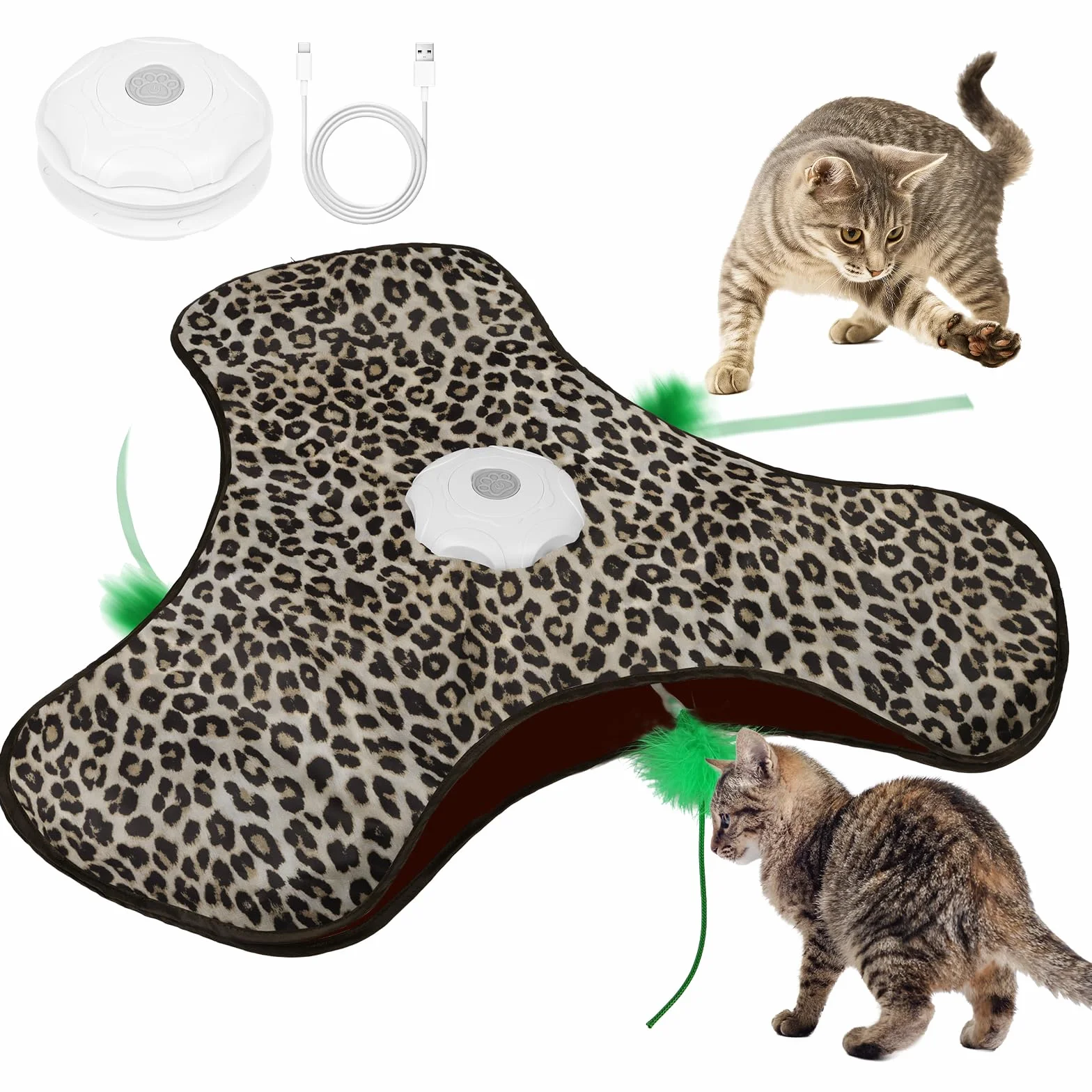 AUYAO Jouet Interactif pour Chat avec Plumes et Bruit de Souris, Rechargeable Silencieux Automatique