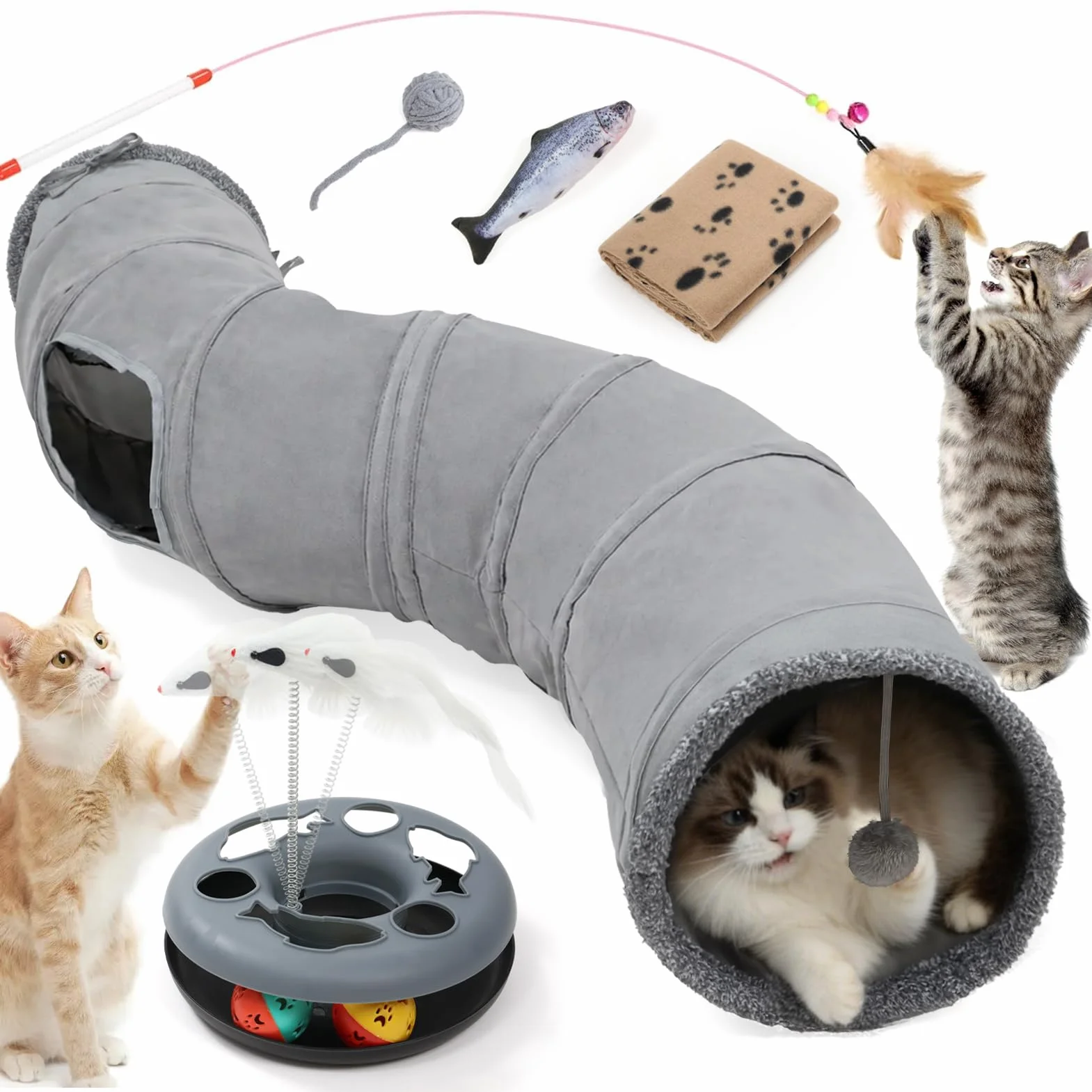 XIAPIA Tunnel pour Chat Pliable, Jouet Interactif pour Chaton et Chiot, Tunel Chat Jeu avec Balle, Tunnel Lapin, Cobaye, Furet, pour Exercice en Intérieure et Extérieure pour Chaton