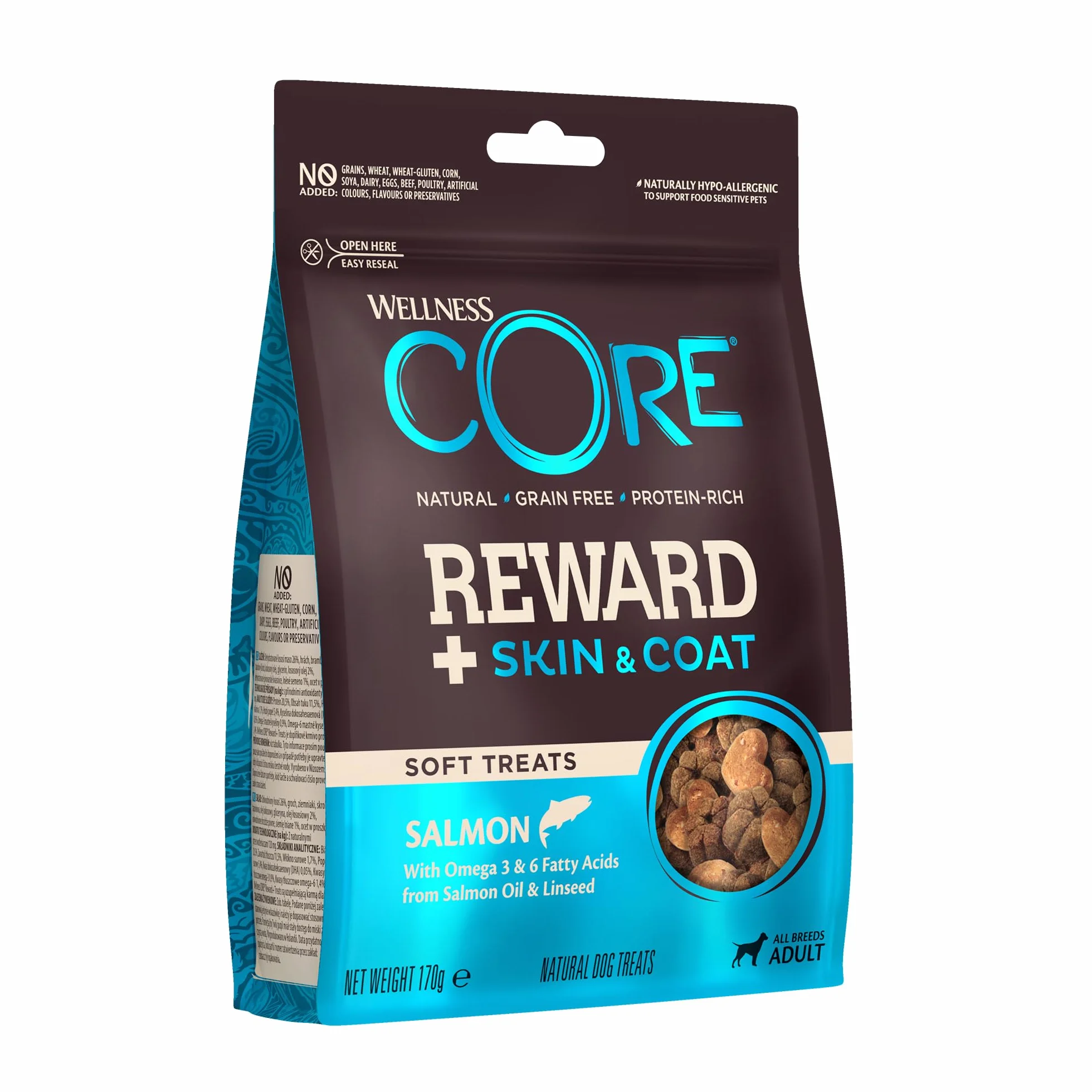 Wellness CORE Reward+ Peau & Pelage 170g Saumon Friandises pour Chiens sans Céréales Hypoallergénique Riche en protéines