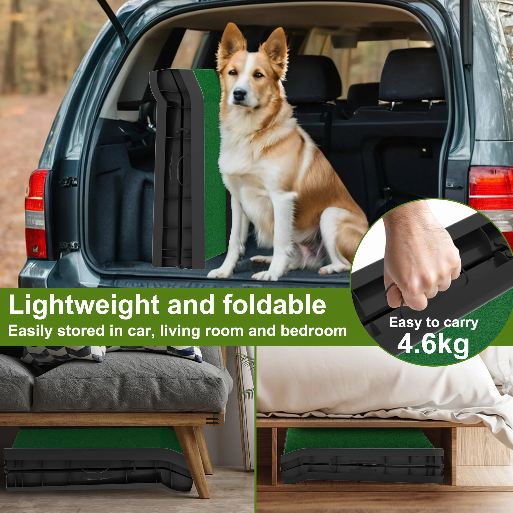 FIVMEN Rampe de voiture pliable pour chien - Antidérapant - Jusqu'à 90 kg - 156 x 40 cm - Pour SUV, grands petits animaux, avec pelouse