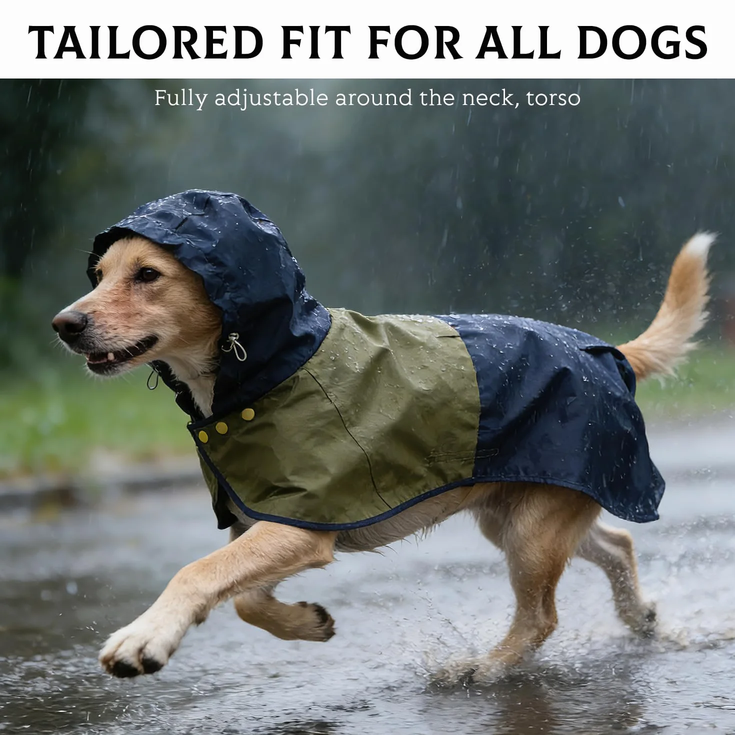 Manteau de Pluie Imperméable pour Chien avec Capuche Réglable et Pattes Élastiques - Veste Respirante Taille S