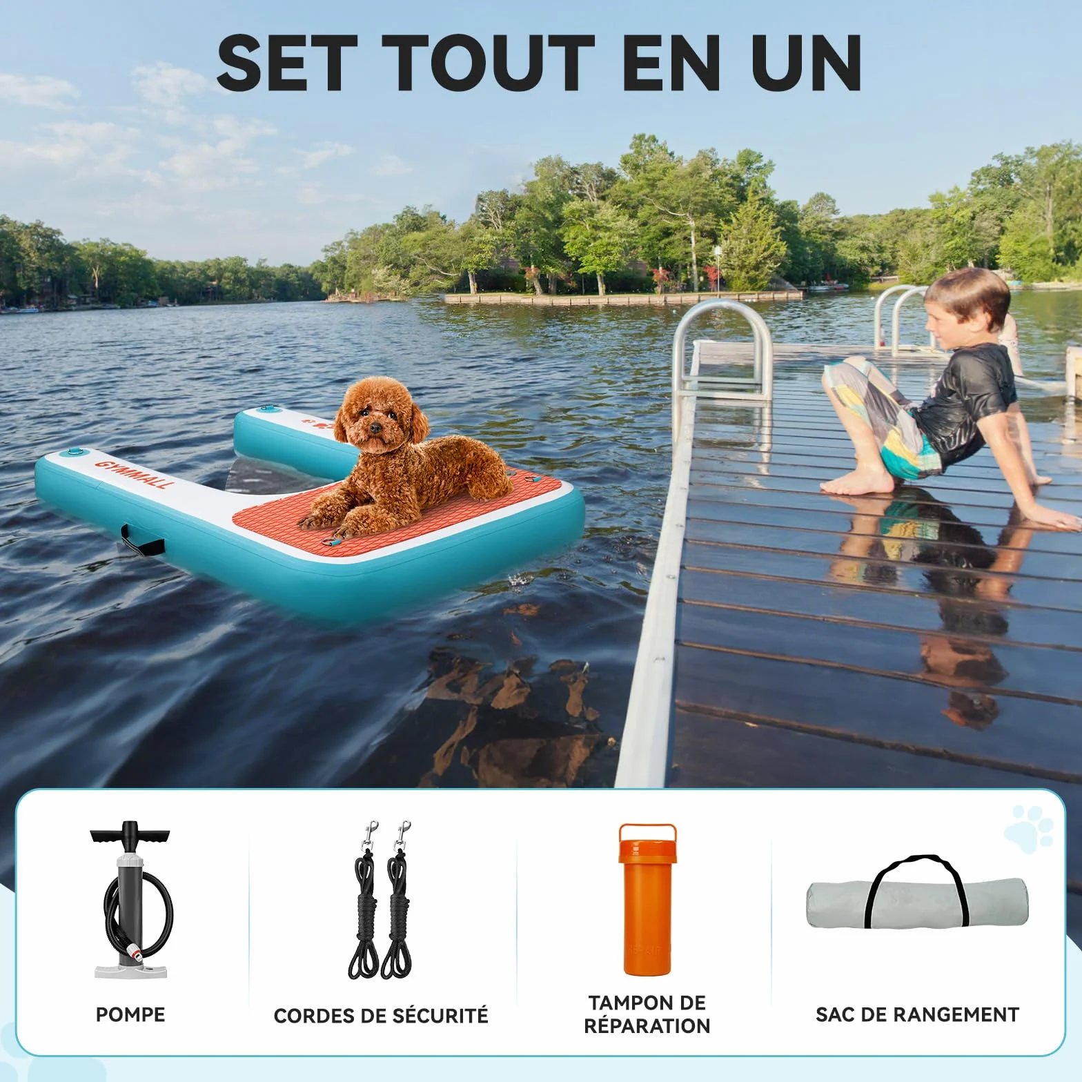 Plateforme Flottante pour Chien 120x82cm Antidérapante Jusqu'à 100kg