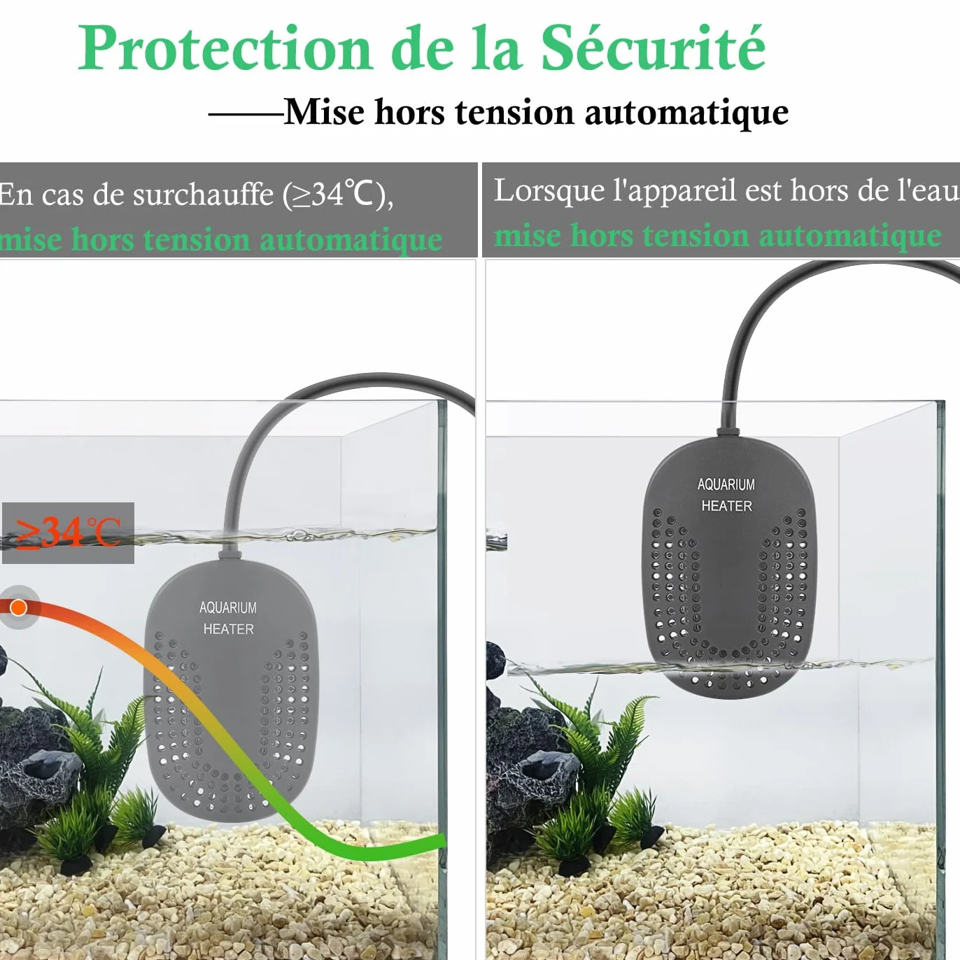 Mini Chauffage pour Aquarium 50W 100W, Chauffage Réglable pour Aquarium avec Contrôleur de Température Externe, Chauffage Incassable pour Poissons et Tortues, Eau Douce et Eau Salée (100W)