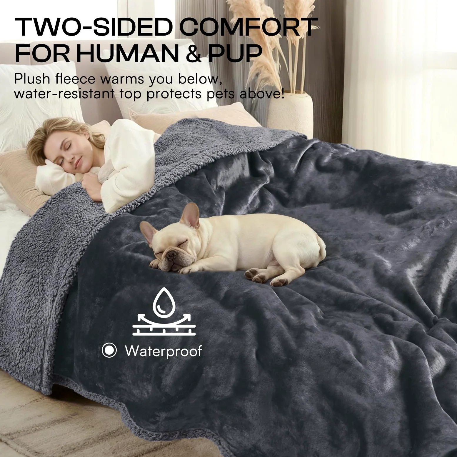 luciphia Couverture imperméable pour Animal de Compagnie – Couverture Anti-Pipi Liquide pour canapé-lit, Housse de Protection réversible en Polaire Sherpa pour Chiens et Chats de Petite, Moyenne et