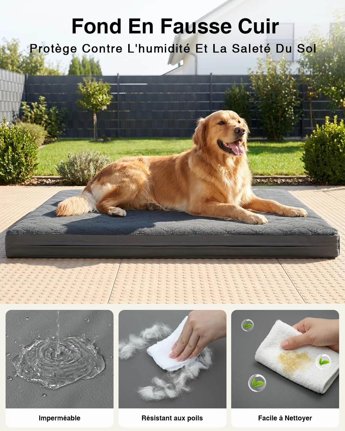 Panier Chien Taille Moyenne-88x55x7 Cm, Tapis Chien Imperméable, Une Face en Cuir Synthétique, Coussin Chien Orthopédique Double Face, Doublure Imperméable, Amovible et Lavable, Gris