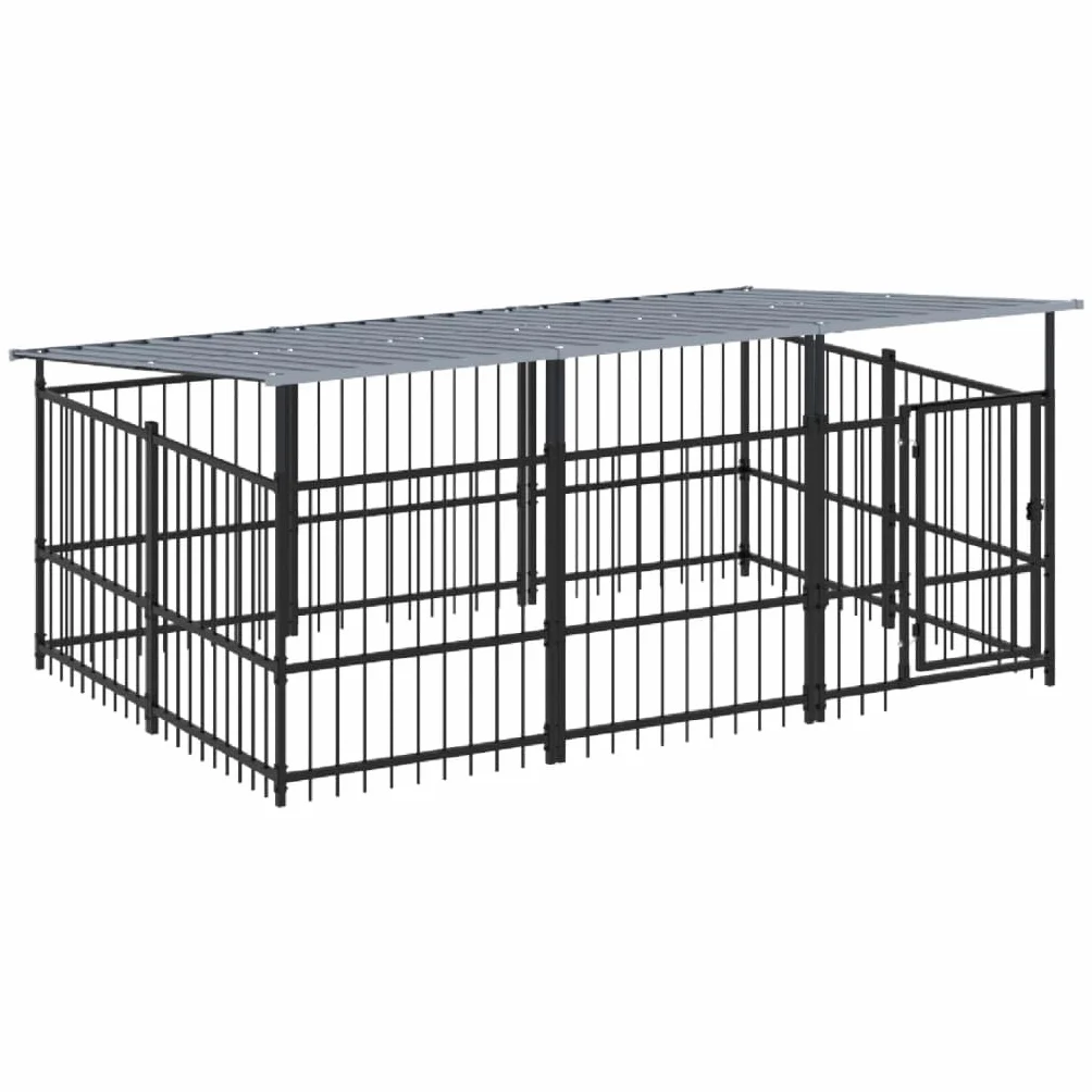 Chenil d'Extérieur avec Toit pour Chiens Acier 5,63 m² Cage Enclos vidaXL