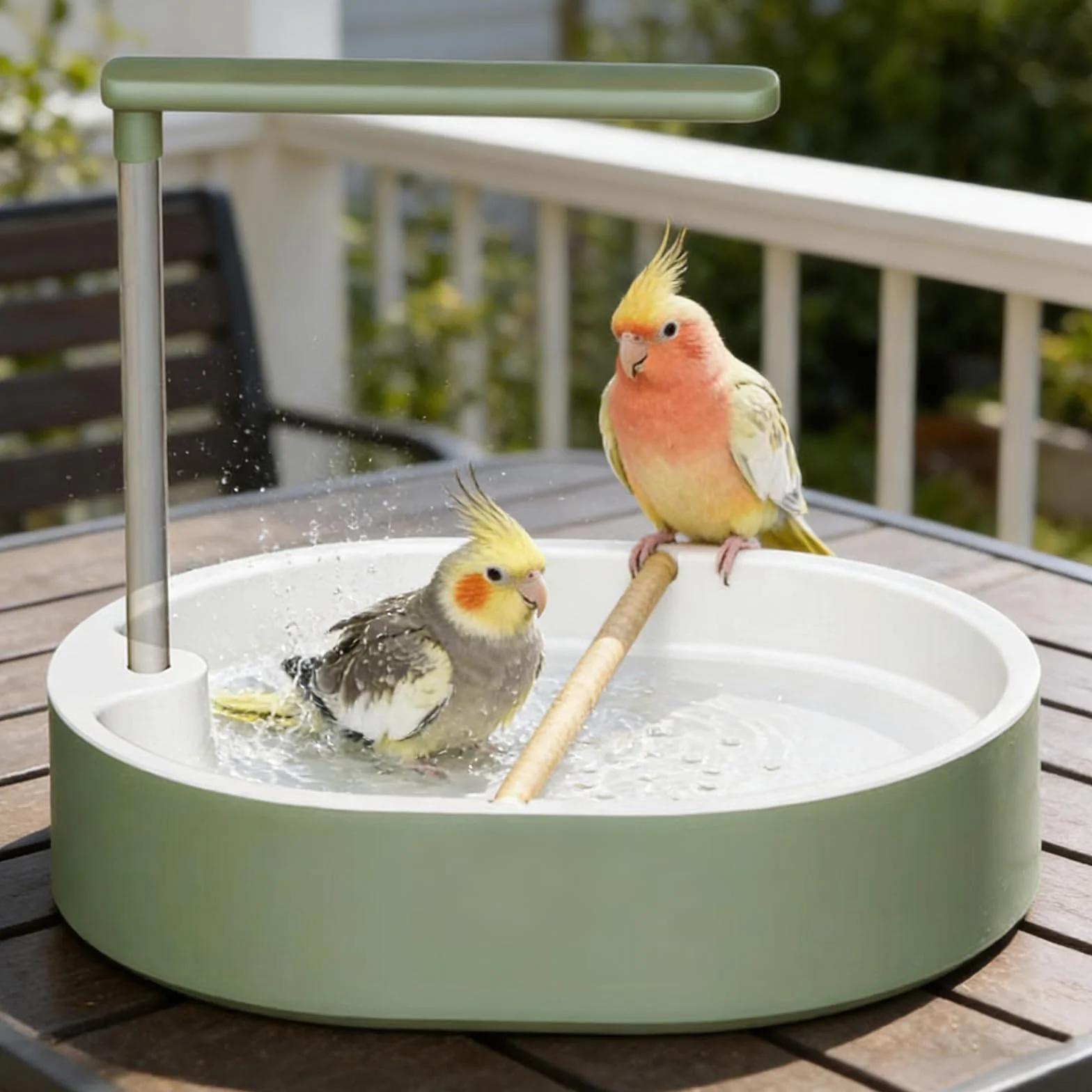 Baignoire Oiseaux Fontaine Douche Automatique pour Perruches, Perroquet, Conures, Cacatoès (Vert)