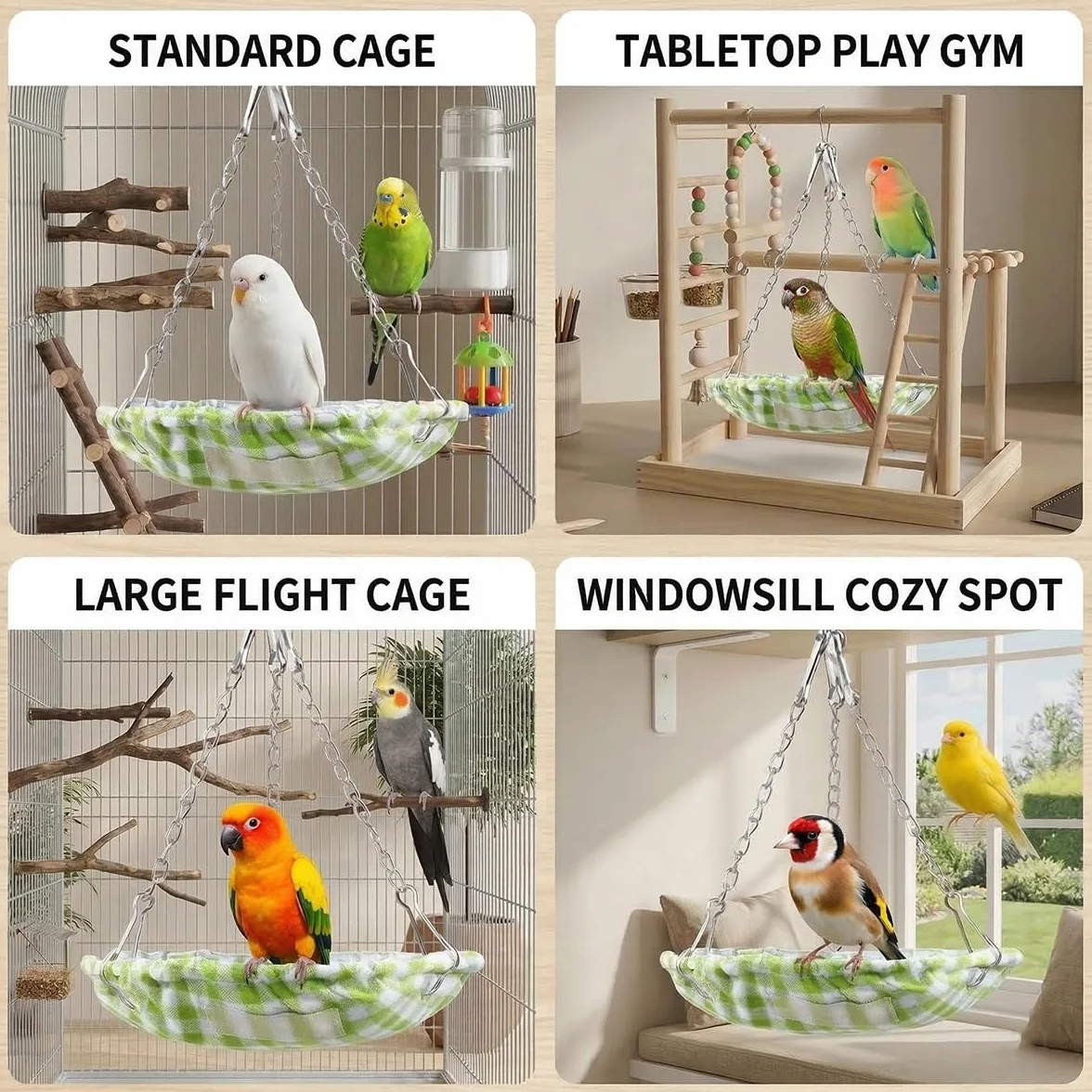 Nid d'oiseau pour perruche Imperméable 15 cm Vert avec chaîne