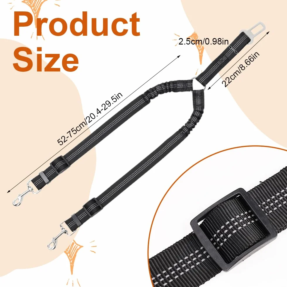 Ceinture Sécurité Chien Voiture 2 en 1 52-75 cm, Laisse Élastique Double Extrémité Réfléchissante Réglable
