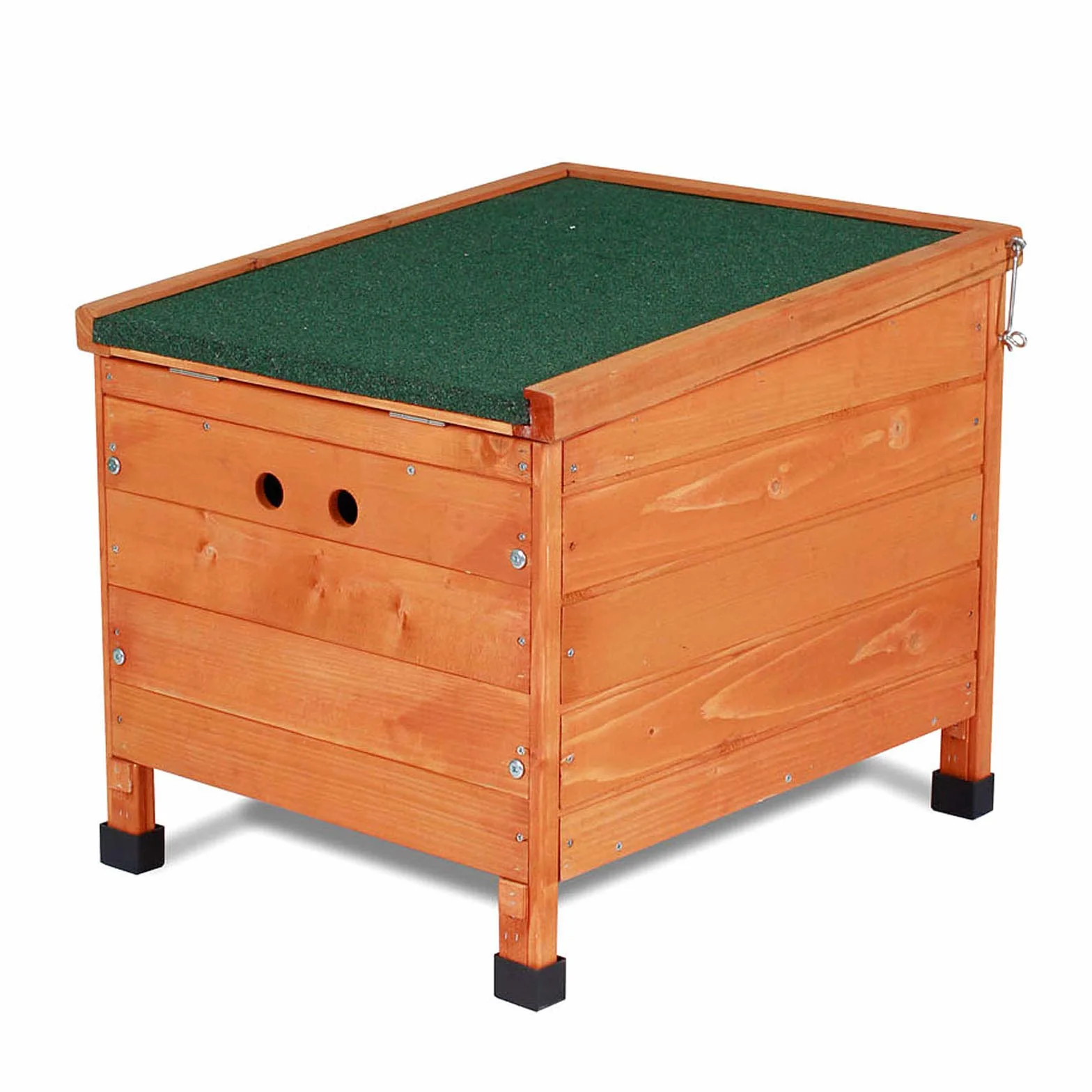 Clapier en Bois avec Deux Entrées 43x43x52 cm Toit Rabattable Bitume Hydrofuge Pieds Plastique