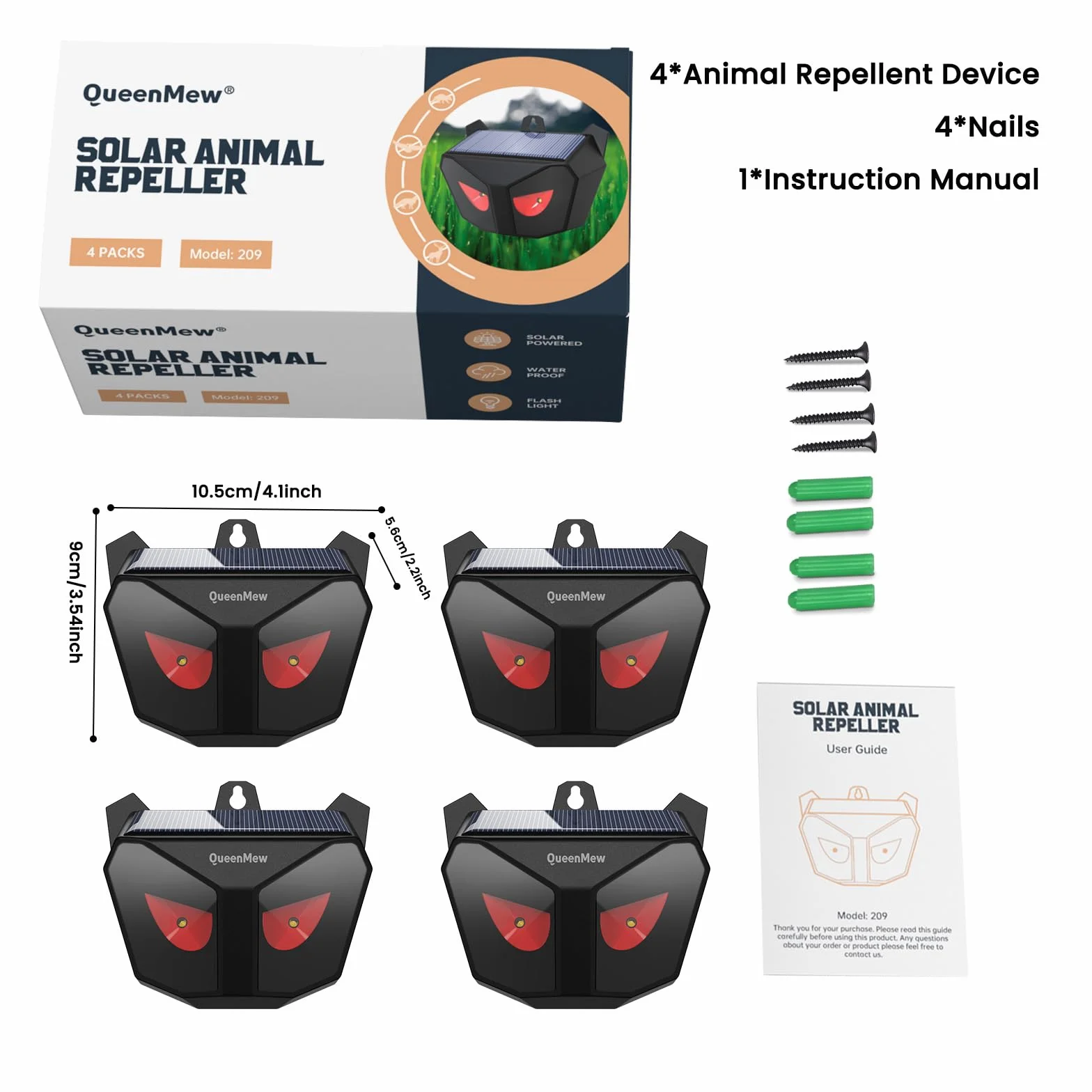 Répulsif pour Chat Solaire Imperméable Flash Muet Anti Oiseaux Pigeon 4 Pack