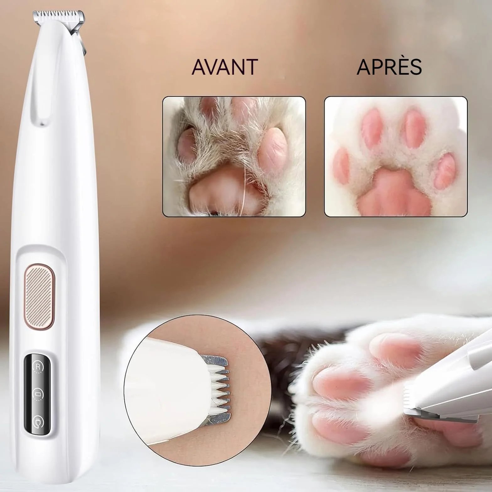 Tondeuse de précision pour chat et chien, sans vibration, légère et ergonomique
