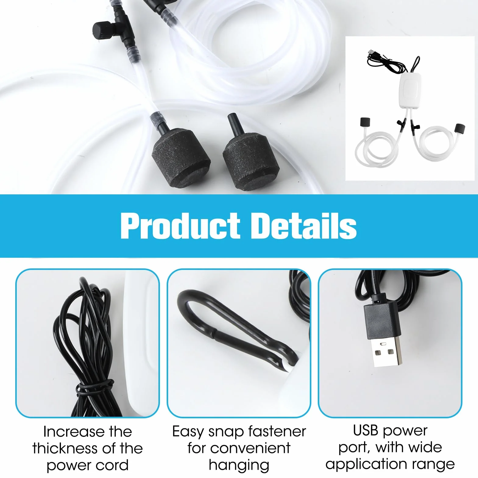 Pompe à air USB Double Pierre à air Mini Pompe à oxygène 1 W Portable pour Aquarium