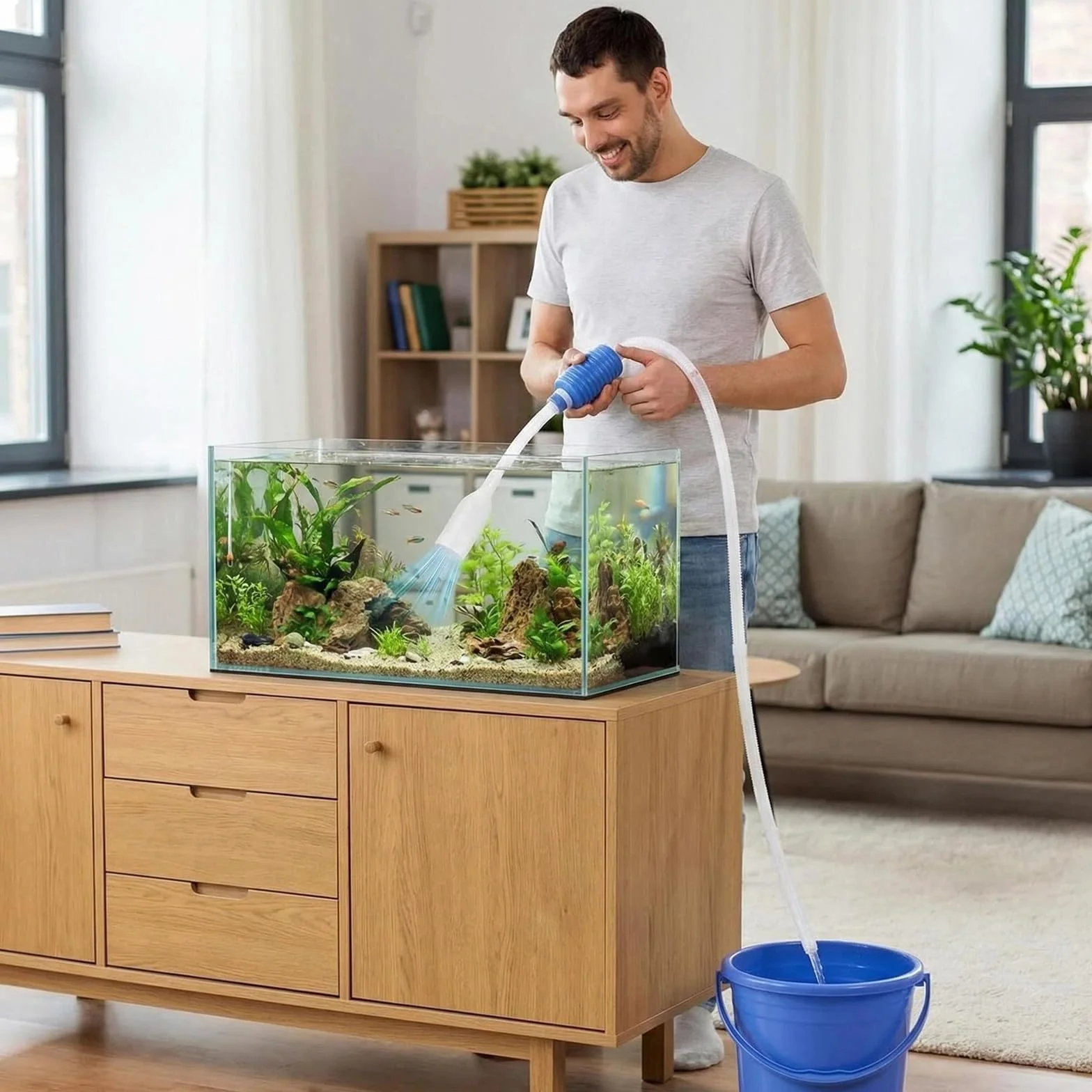 Nettoyeur d'Aquarium - Kit Pompe avec Siphon et Filtre à Gravier