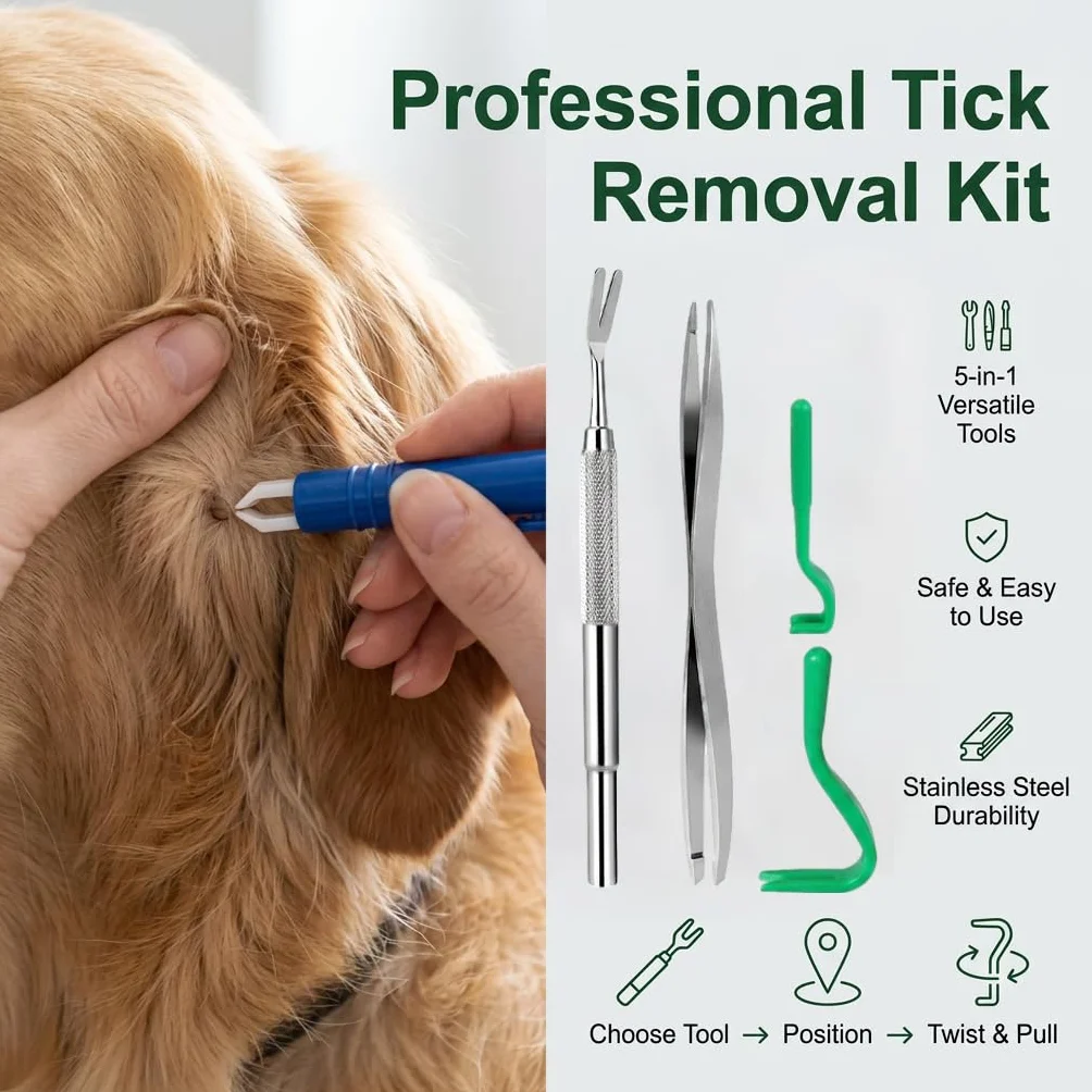 Pinces Tiques avec Étui pour Chien Chat Humain, Protection Contre Les Tiques 5 en 1