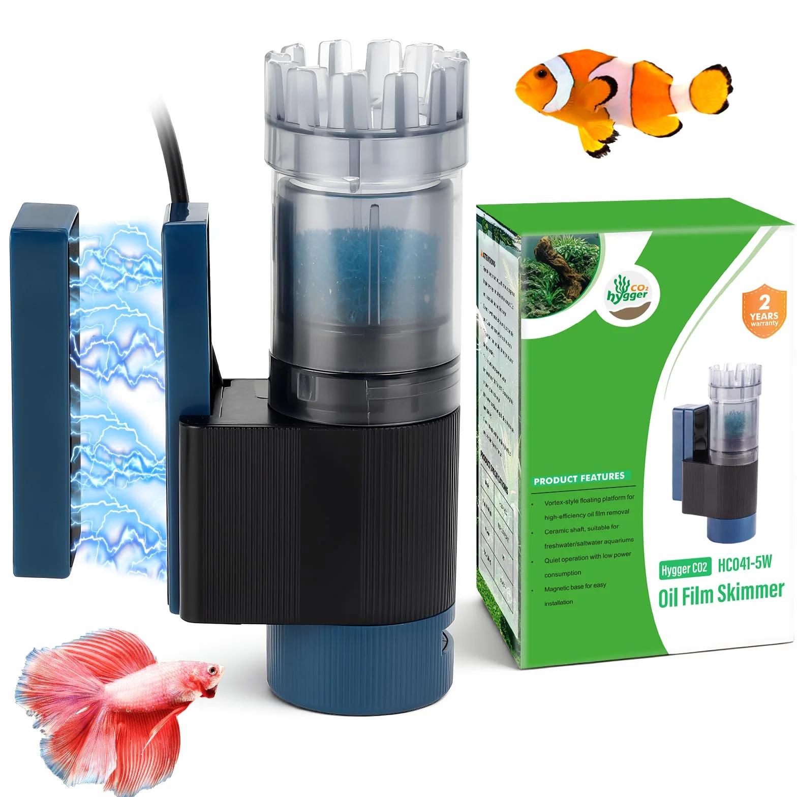 Skimmer de Surface pour Aquarium Magnétique 5W 96GPH avec Éponge Bio