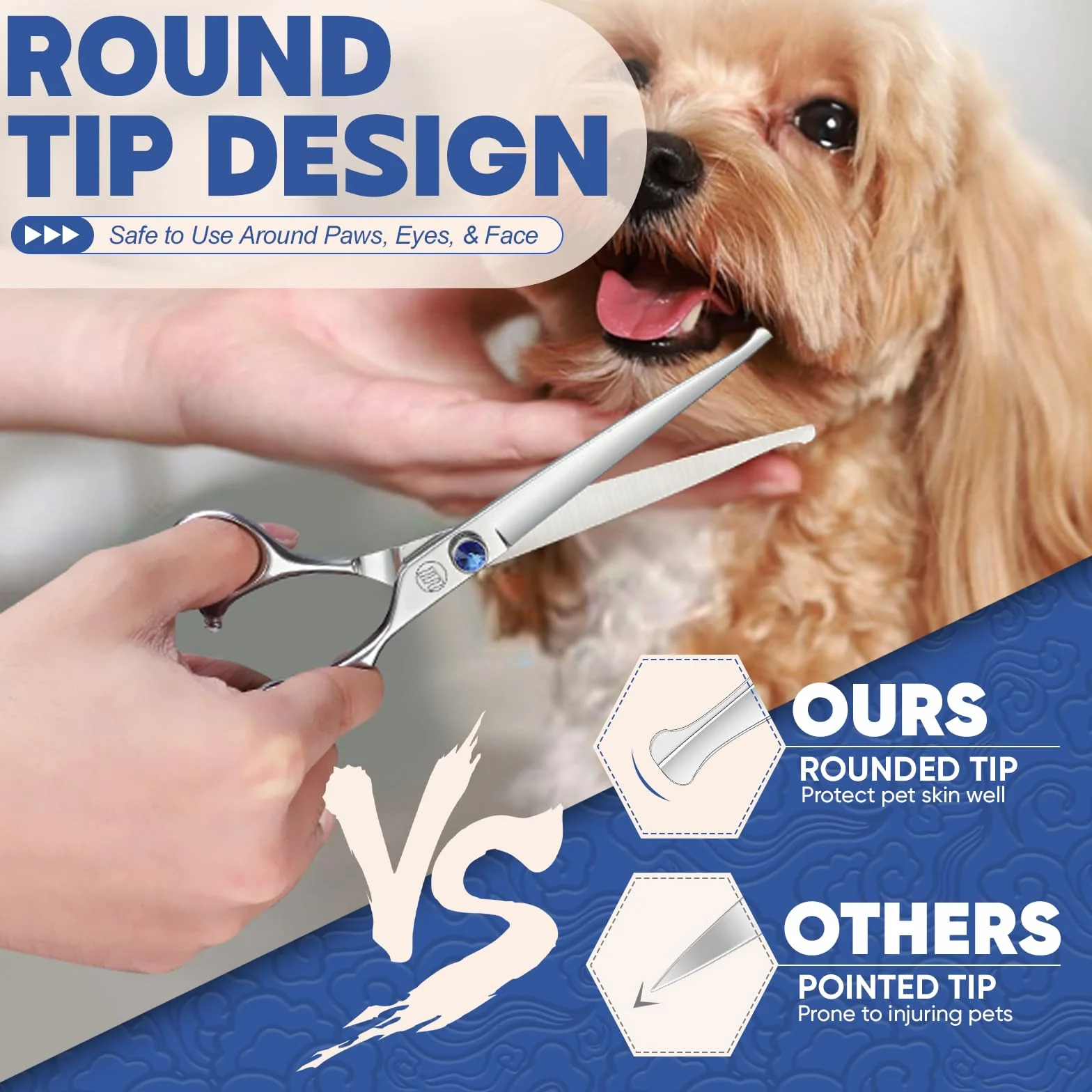 Moontay Ciseaux de Toilettage Professionnels pour Chiens Ciseaux à Fourrure droits pour couper les poils Ciseaux de 7 pouces en acier inoxydable japonais 440C Ciseaux de Toilettage pour Animaux Argent