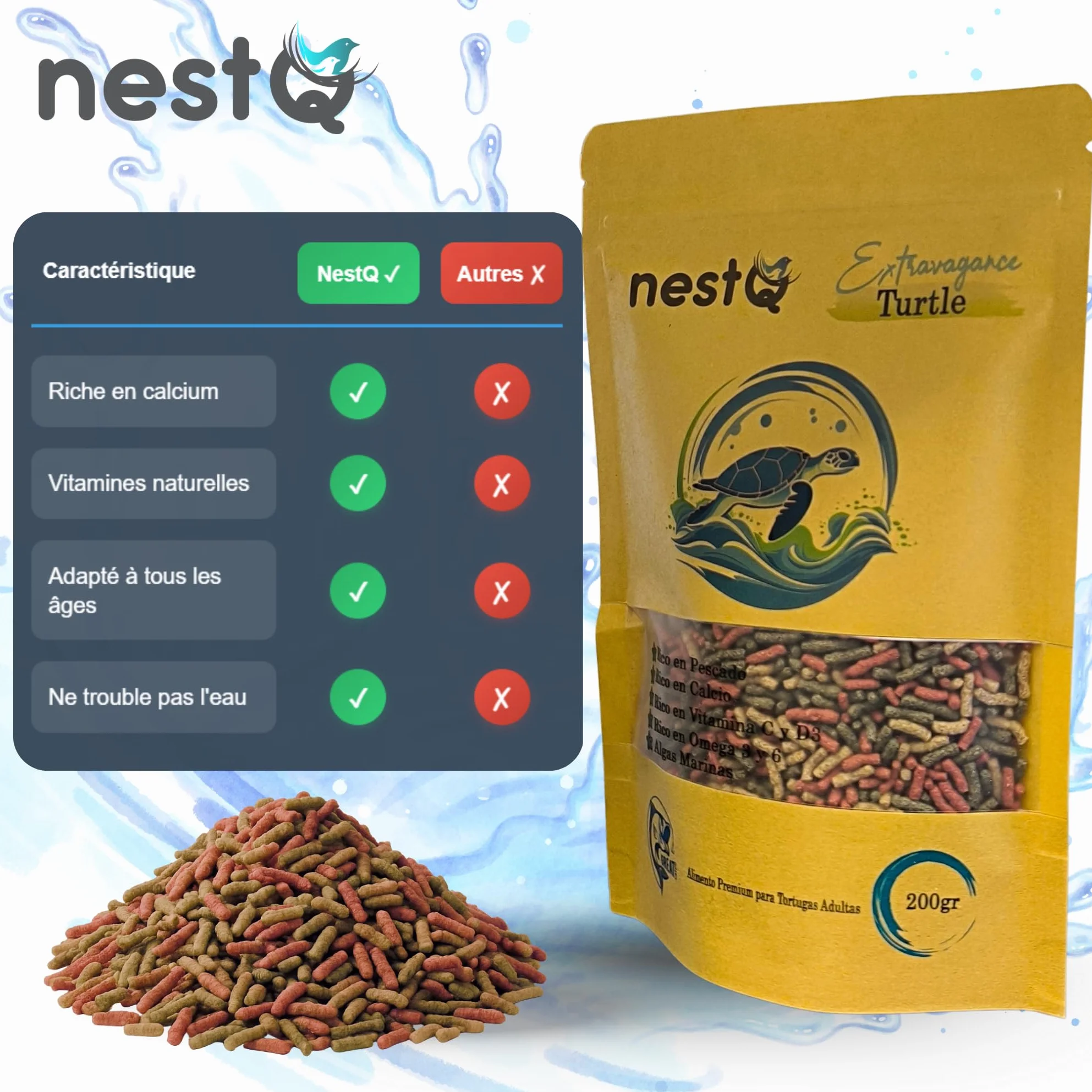 Granulés Flottants pour Tortues Aquatiques Alimentation Complète Riche en Calcium 200g