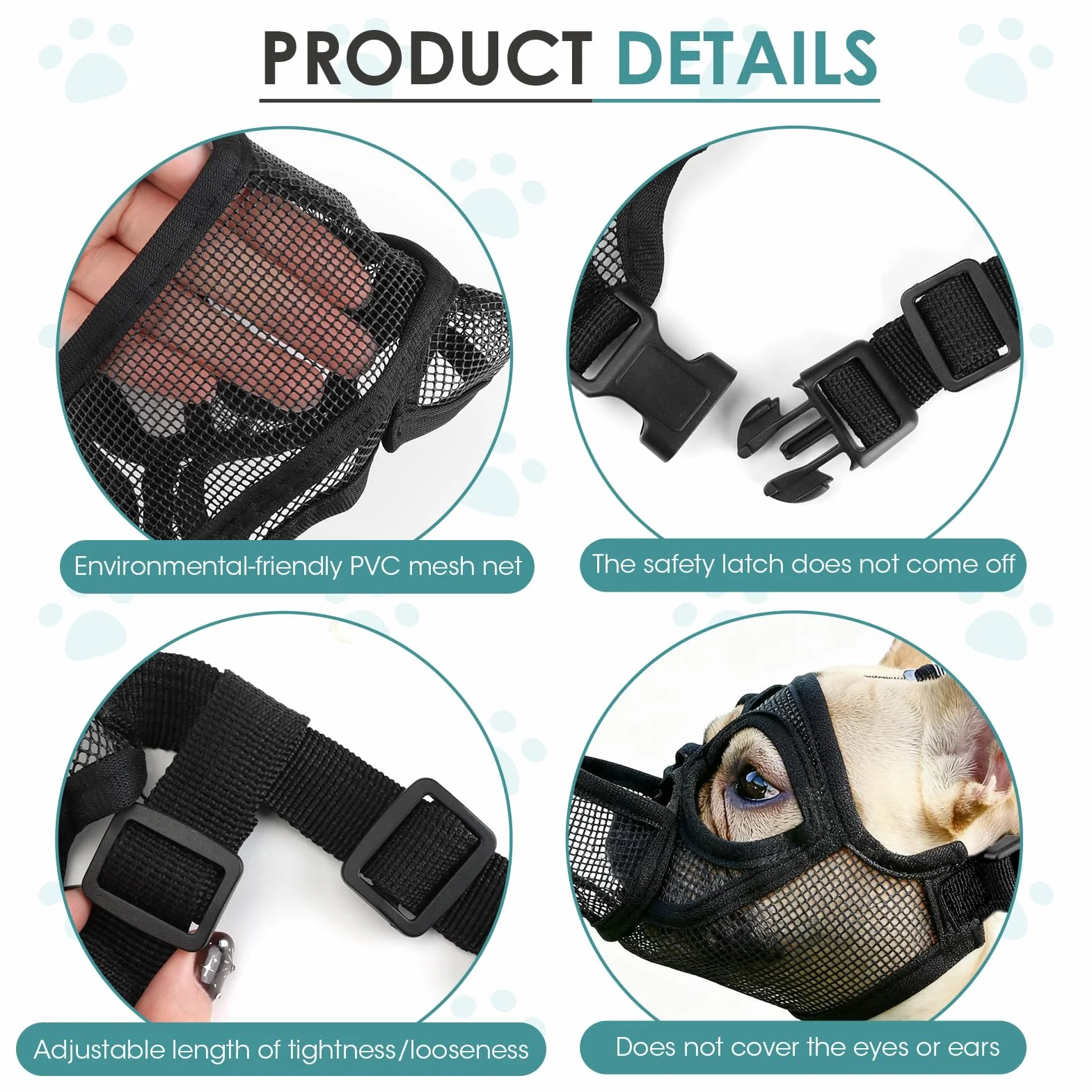 Museliere Bouledogue Francais, Réglable Muselière Chien Respirant Masque Plate Museliere Petit Chiens Court Anti Morsure Mastication Léchage pour Shih Tzu Et Carlin (M)