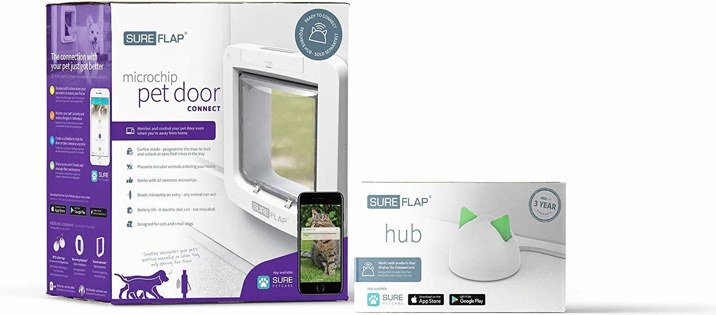 Connect SureFlap Grande chatière électronique avec hub, contrôle par app, couvre-feu, pour chats et petits chiens