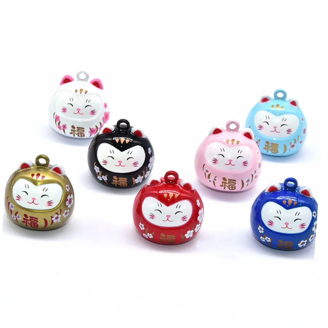 Pendentif Cloche Japonaise Cuivre Chat Décor Porte-clés Accessoire Suspendu DIY Blanc