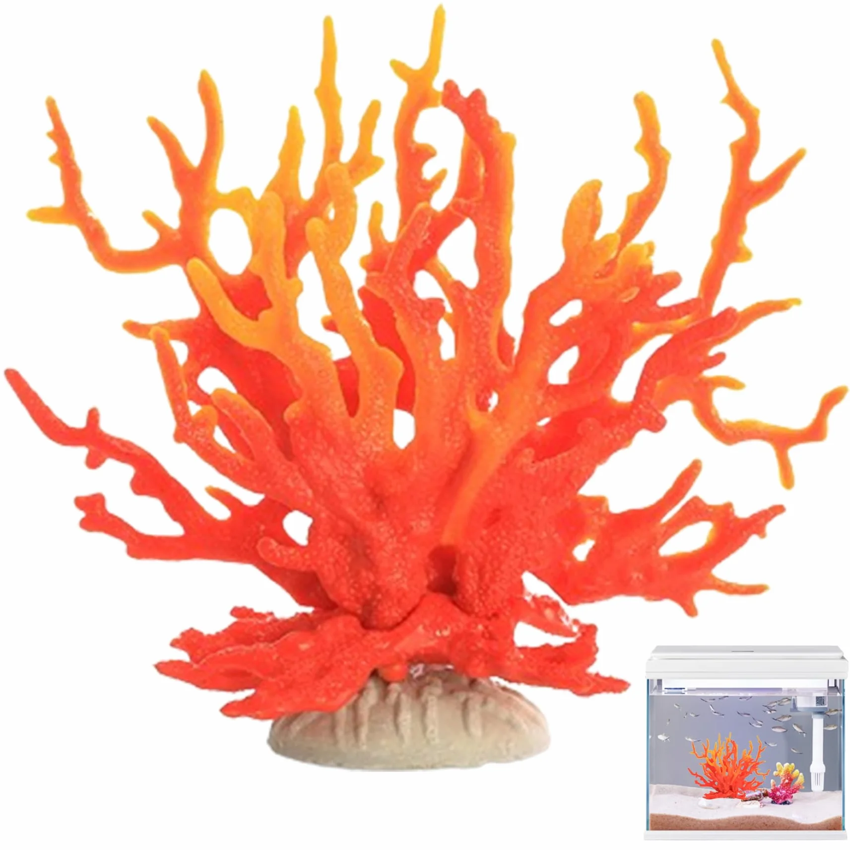 Décor de Corail Artificiel, Sculpture Décorative Réaliste pour Aquariums, Rouge Orange