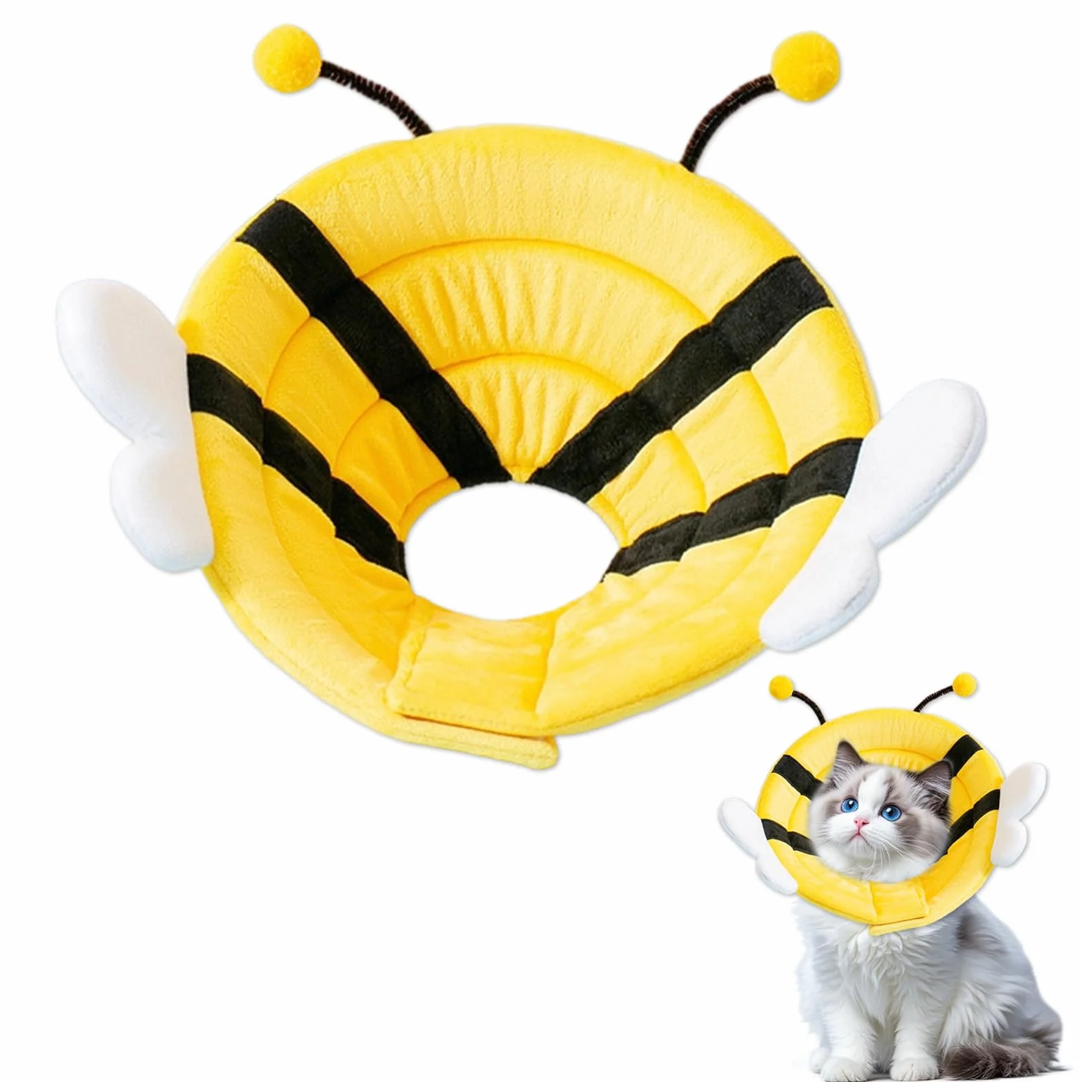 Collier Médical Souple pour Chat et Petit Chien – Abeille S (20–23 cm) – Protection Post-opératoire Ajustable Lavable