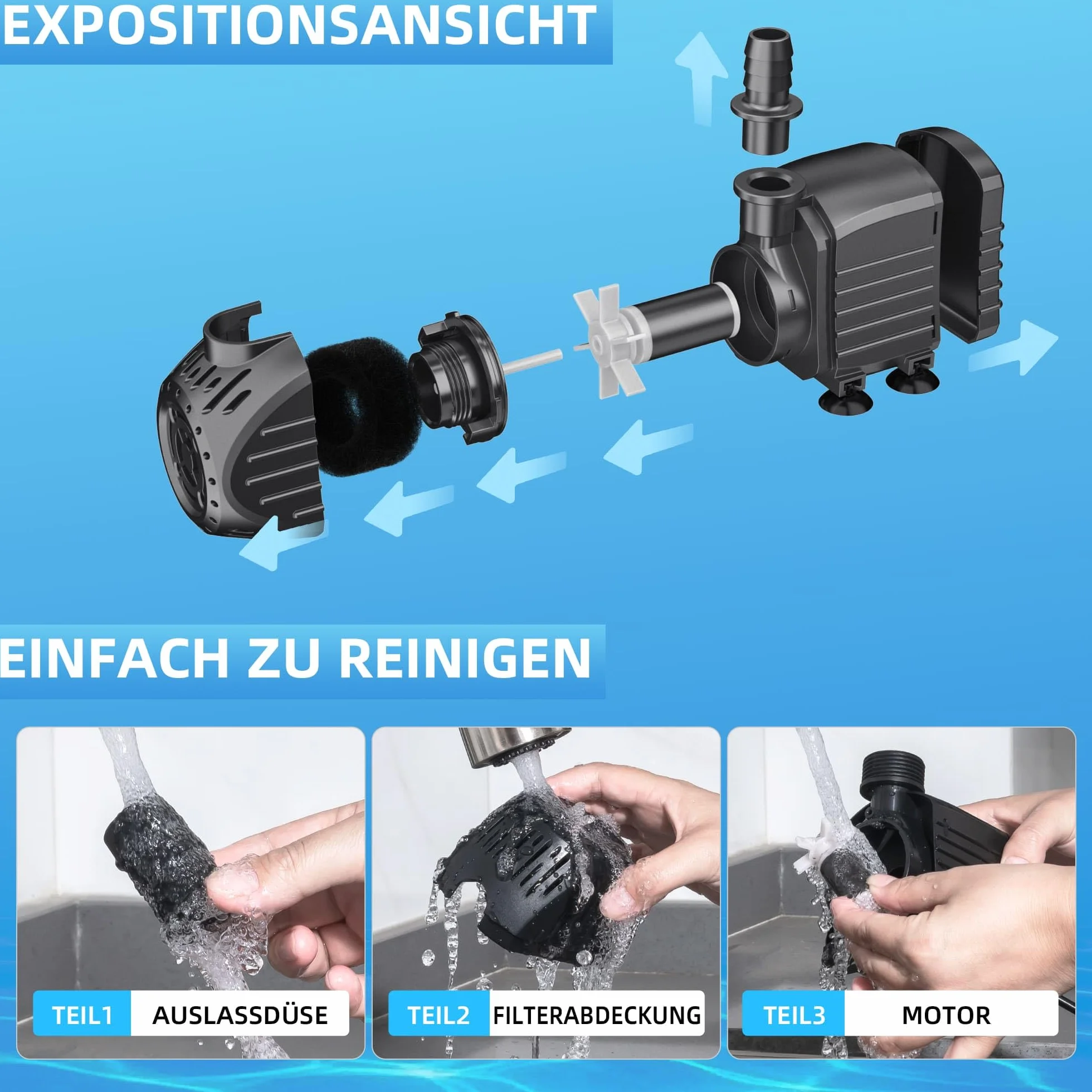Pompe Bassin Biling 450L/H Mini Compacte avec Filtre Intégré Protection Anti-Brûlure à Sec