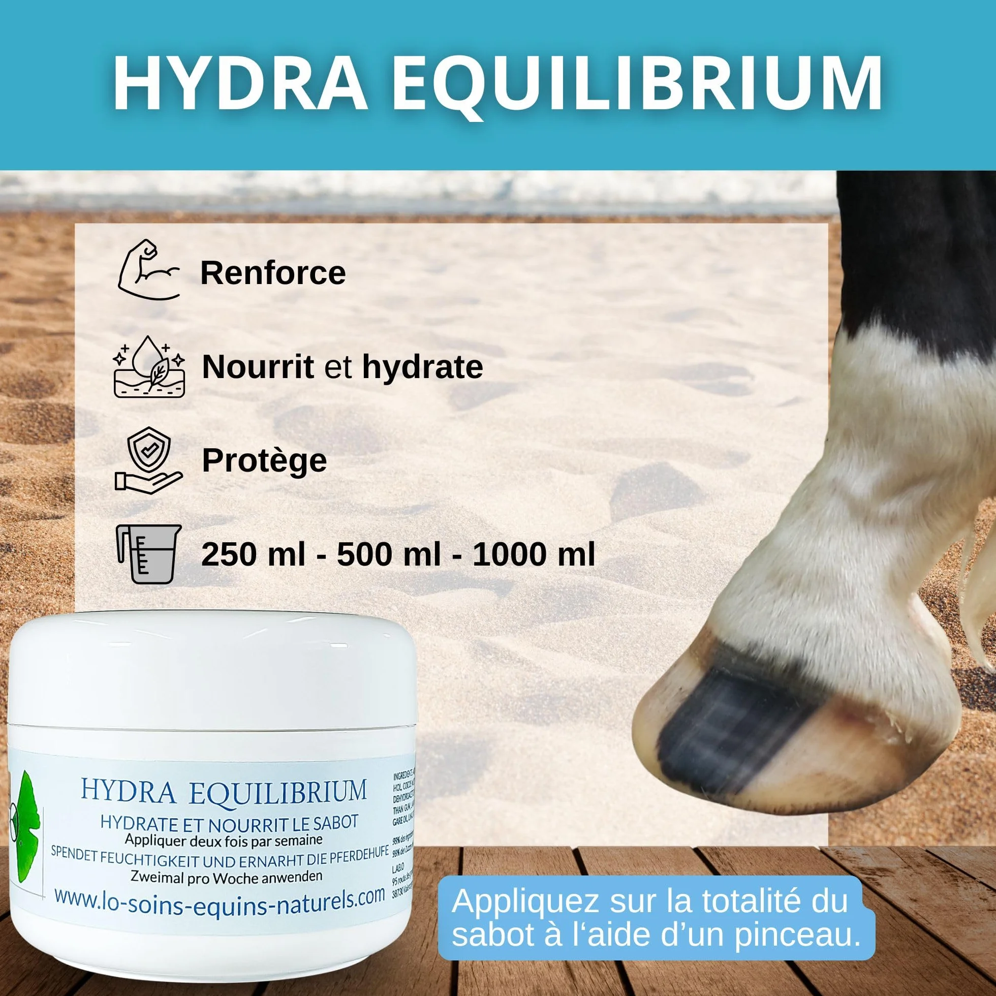 Hydra Equilibrium - Soin, graisse, onguent naturel hydratant pour cheval (sabot sec et cassant) (Hydra Equilibrium 500mL)