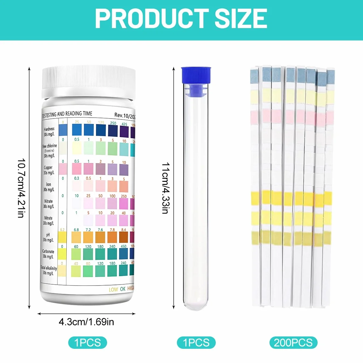 Bandelettes de test d'eau 9 en 1 pour aquarium pH nitrites nitrates chlore dureté totale fer cuivre