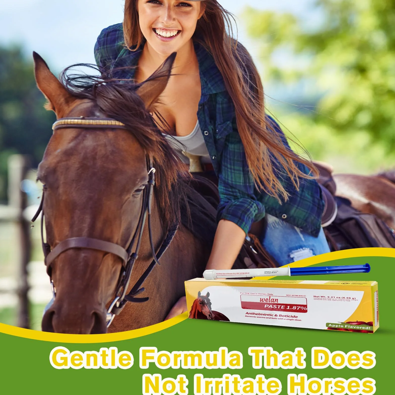 Lot de 6 gels pour chevaux 1,87 % saveur de pomme pour chevaux jusqu'à 567 kg