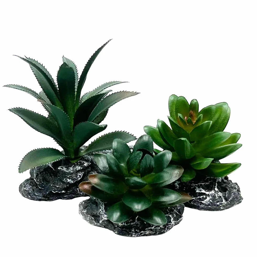 Plantes artificielles pour reptiles, terrarium, décoration de terrarium, désert, forêts tropicales, lézard, dragon barbu, caméléon, gecko, serpent, habitat amphibien, cachette, tortue (vert foncé, lot