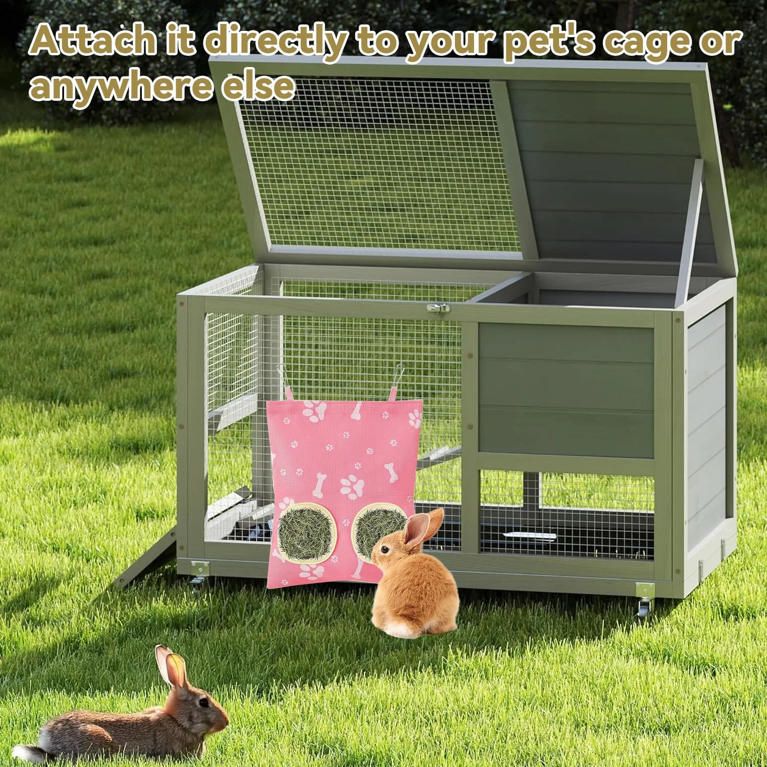 Sac à Foin Lapin Ratelier Suspendu Coton Lin 35.5x24.5 cm avec 2 Trous pour Cochon d'Inde Chinchilla Hamster