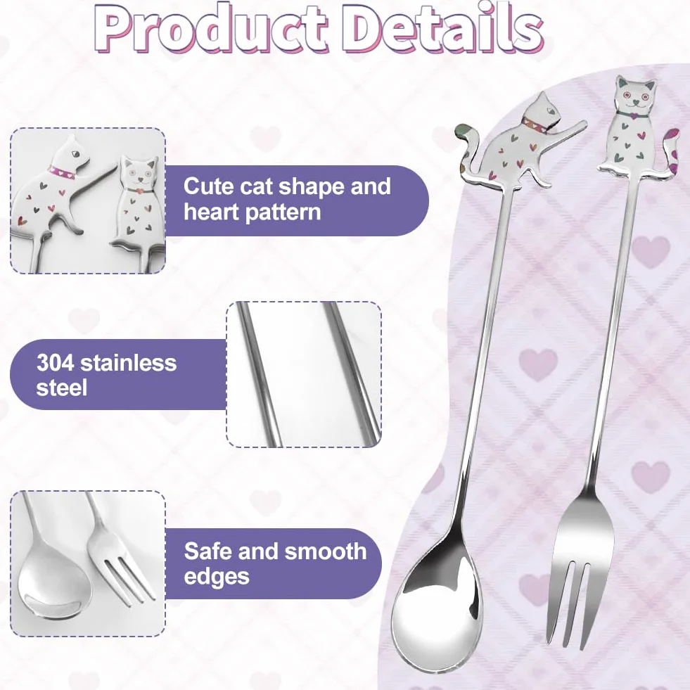 Cuillère à friandises pour chat en acier inoxydable, 2 petites fourchettes, set de cuillères de nourriture humide