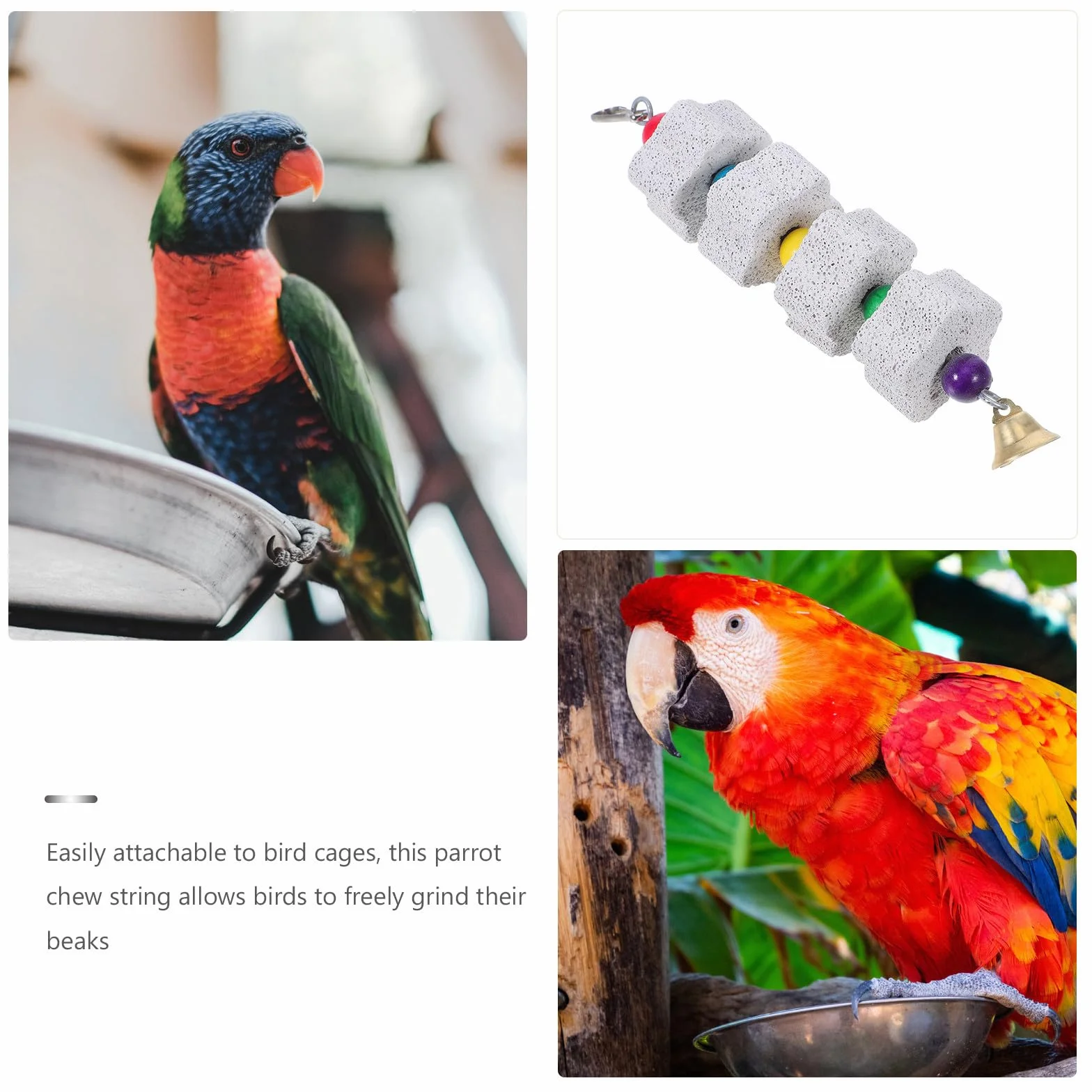 Pierre à Aiguiser pour Bec de Perruche Naturelle Support en Fer pour Cage Oiseaux Écureuils