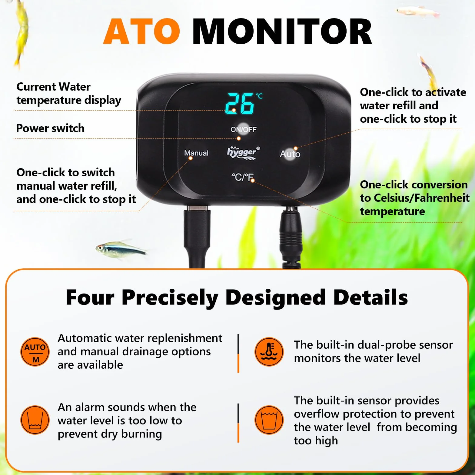 hygger Système de Recharge Automatique ATO pour Aquarium, Contrôleur de Niveau d'Eau Automatique avec Pompe