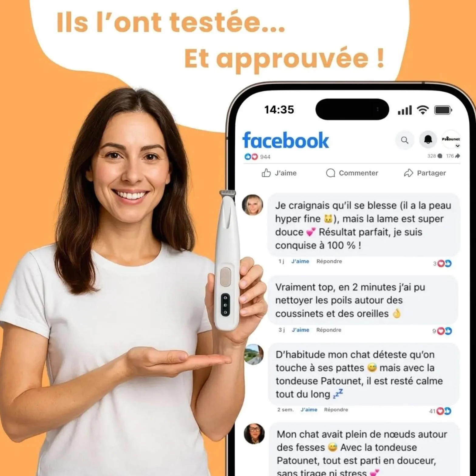 Patounet Tondeuse de Précision pour Chat, Électrique Ultra-Silencieuse, Lames Hypoallergéniques Rechargeable
