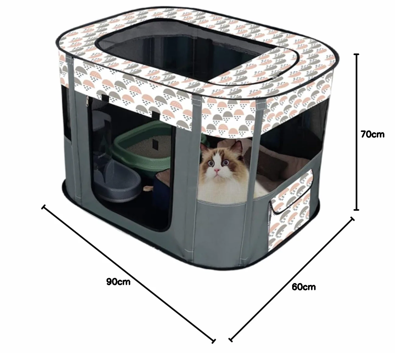Parc Pliable pour Animaux de Compagnie, Chenil Tente pour Chien Chat, 90x70cm Gris