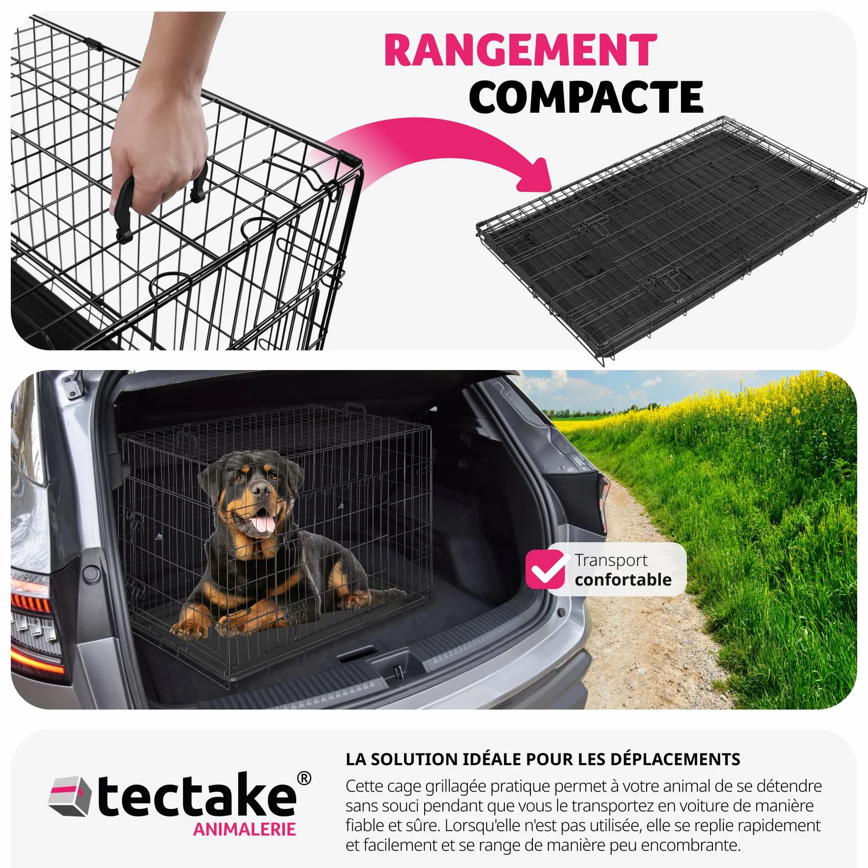 tectake Cage pour Chien Pliable Robust Caisse de Transport Taille XL 121,5x75,5x80,5cm 2 Portes double verrouillage