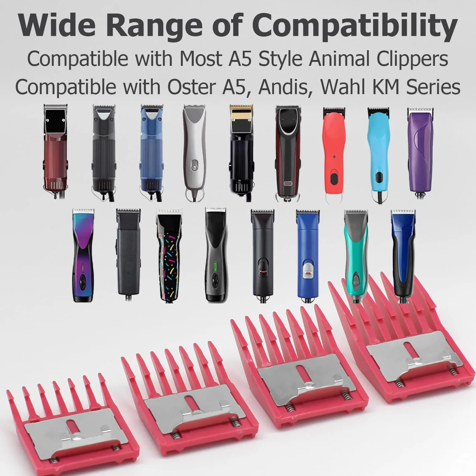 Guides professionnels type A5 pour tondeuses animales 3mm 6mm 10mm 13mm Compatibles Oster A5 Andis AG/BG Wahl KM5/10 Fuchsia