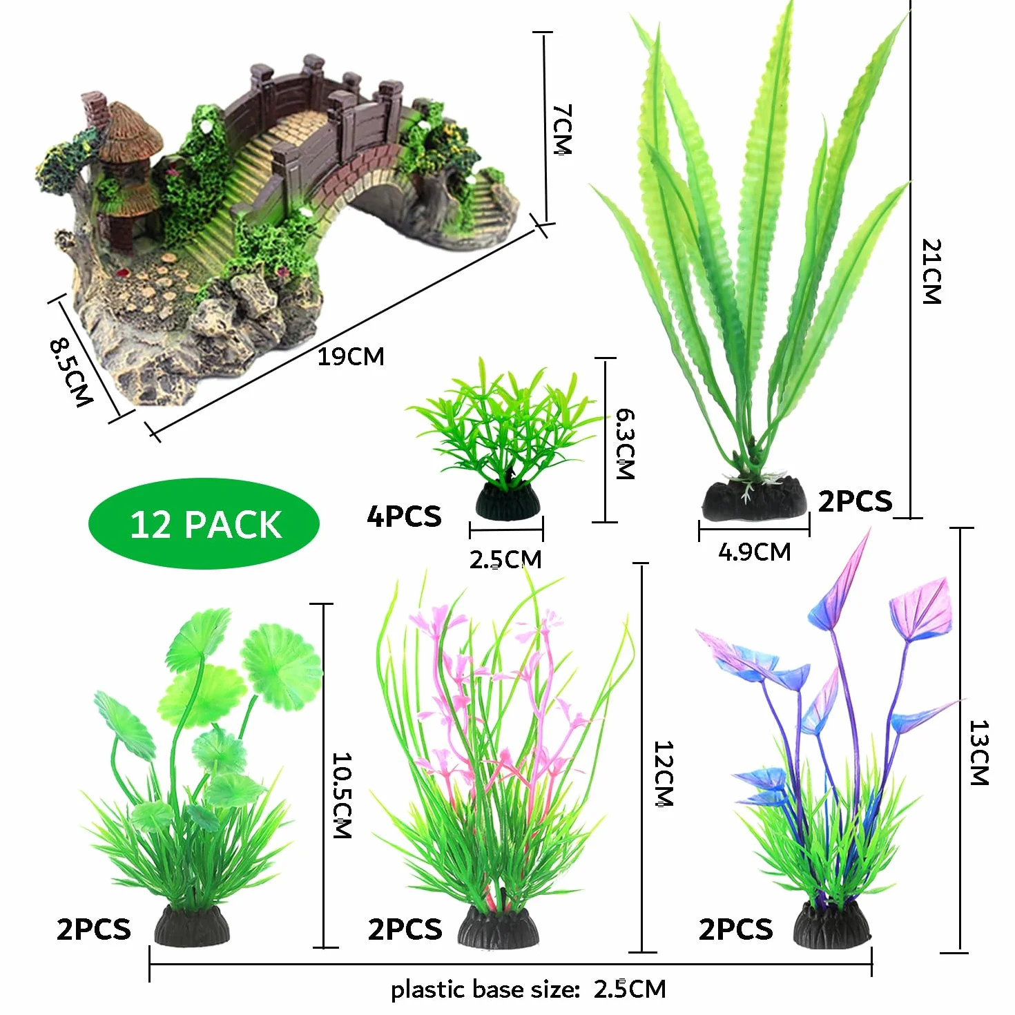 Aquarium Plantes Artificielles 13 Pièces Plastique Décoration Résine Pont pour Fish Tank