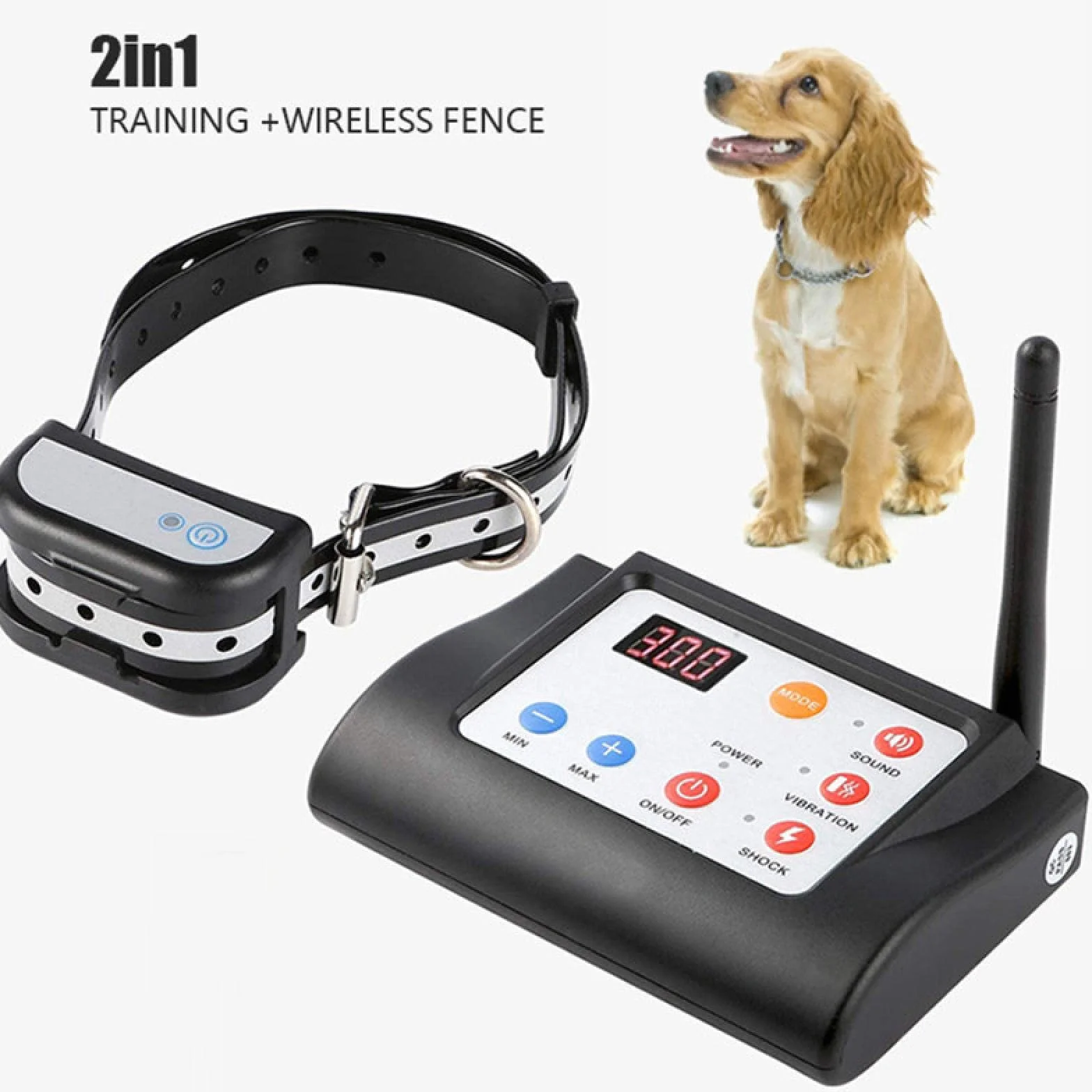 Clôture pour Chien sans Fil Électronique Étanche 2 en 1 Collier d'Entraînement avec Son et Choc