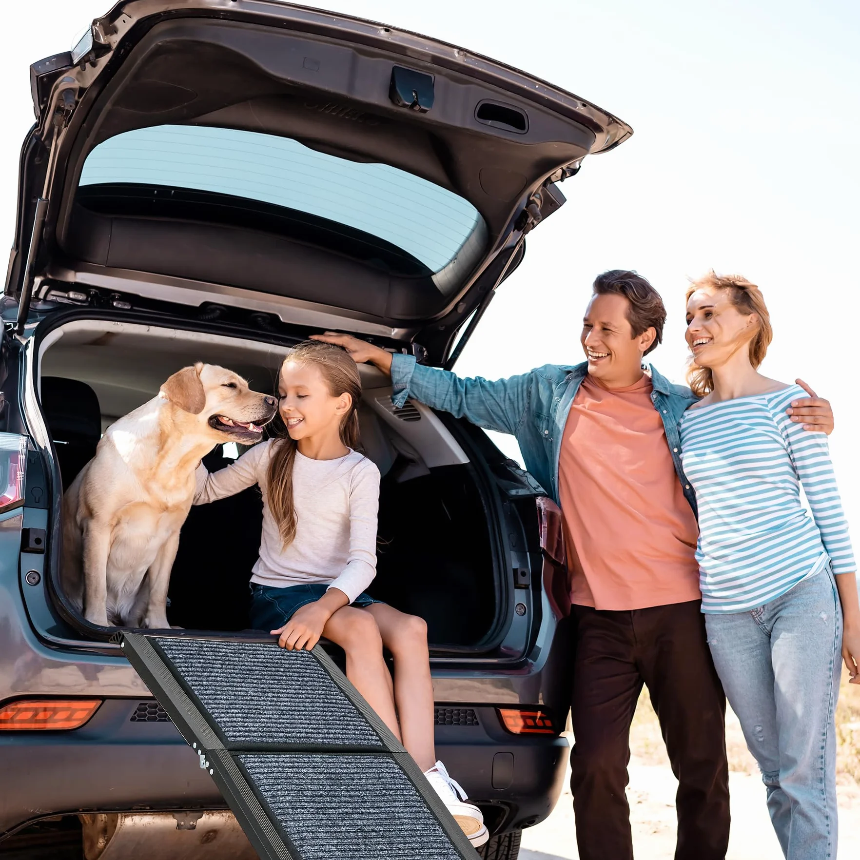 CO-Z 160×44 cm Rampe pour Chien Voiture Pliable Capacité 90 kg Surface Antidérapante Escalier Rampe D'accès Voiture pour Chiens Portable pour Animaux Grand Chien Chat Intérieure Extérieure