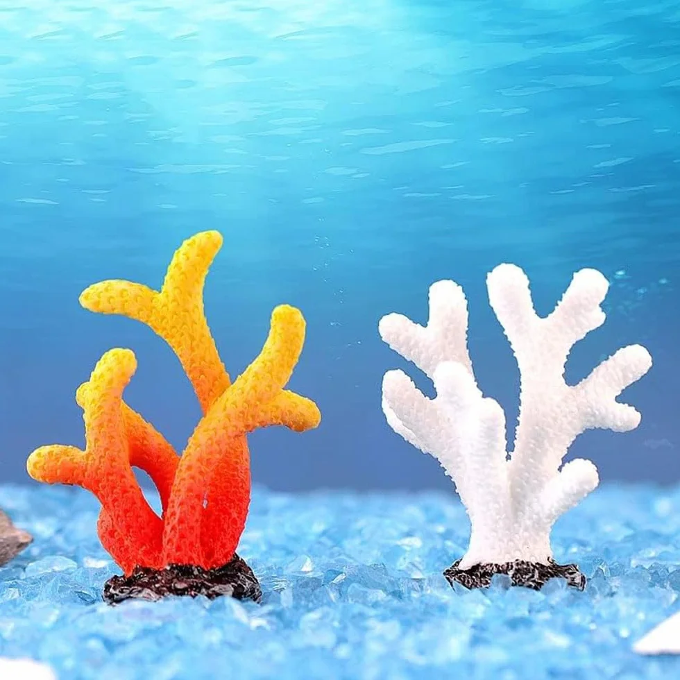 Mini Coraux Décoratifs pour Aquarium - Résine Imitation Naturelle - Décoration Fond Marin (Style Récif Corallien) Lot de 3