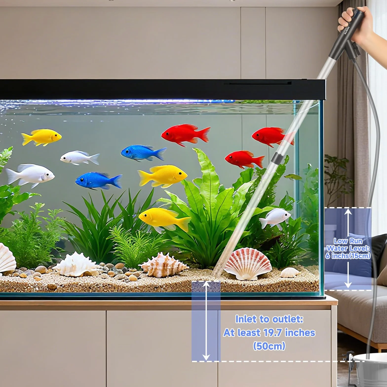 Aspirateur de Gravier réglable pour Aquarium, Siphon, Changeur d'Eau Manuel, Kit de Nettoyage