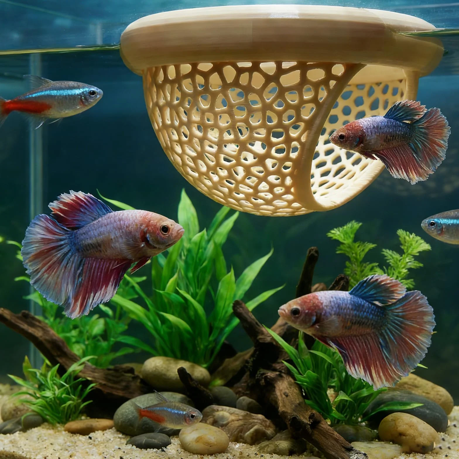 Cachette Flottante pour Betta 7 x 4 cm Décor D’Aquarium Tunnel Hamac Poissons Repos Nourrir Jouer