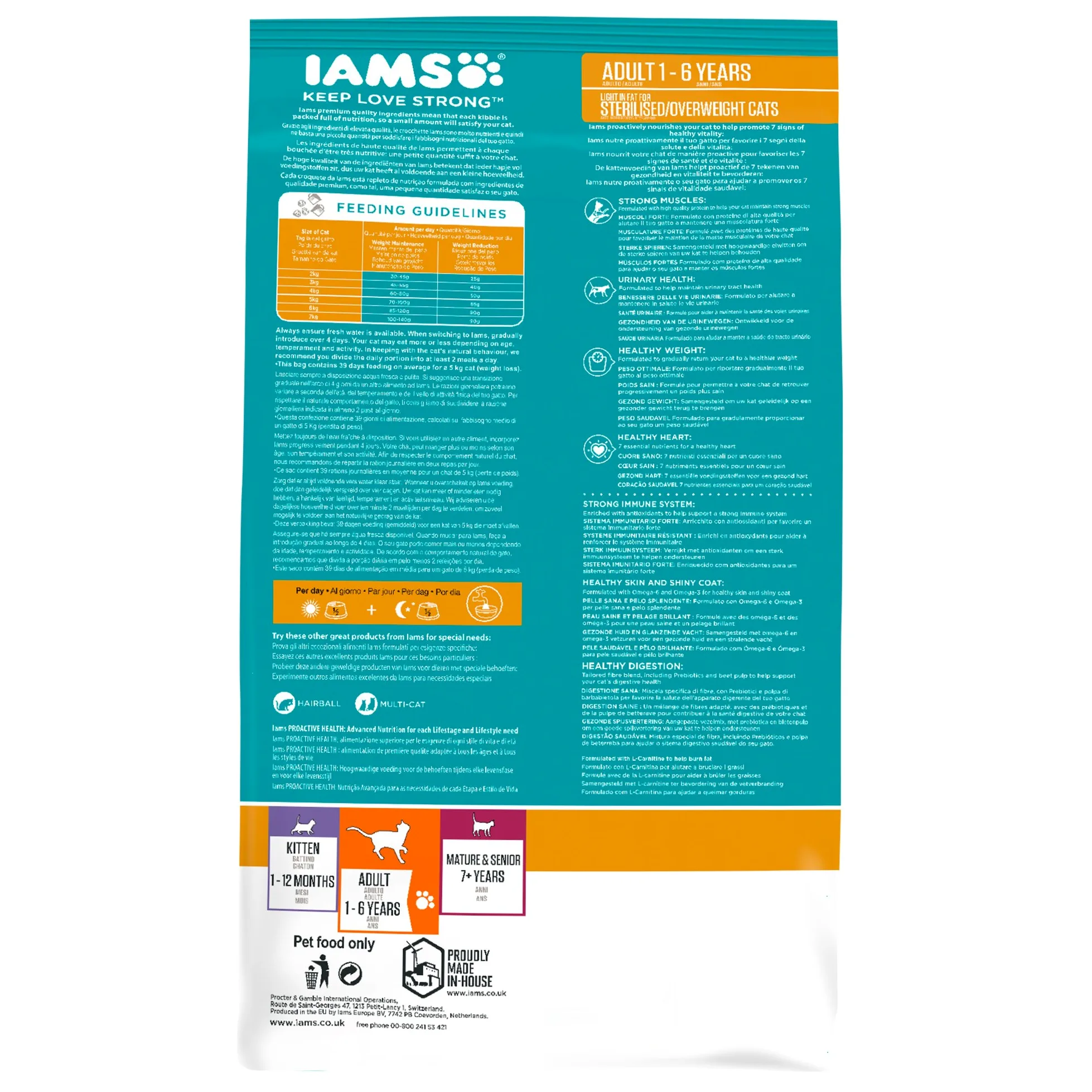 IAMS Proactive Health Croquettes complètes et équilibrées avec Poulet pour Chat stérilisé et surpoids 10 kg