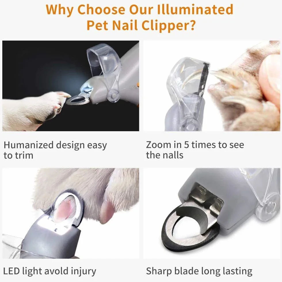Coupe-ongles LED pour chats et chiens - Ciseaux à ongles lumineux - Kit de toilettage