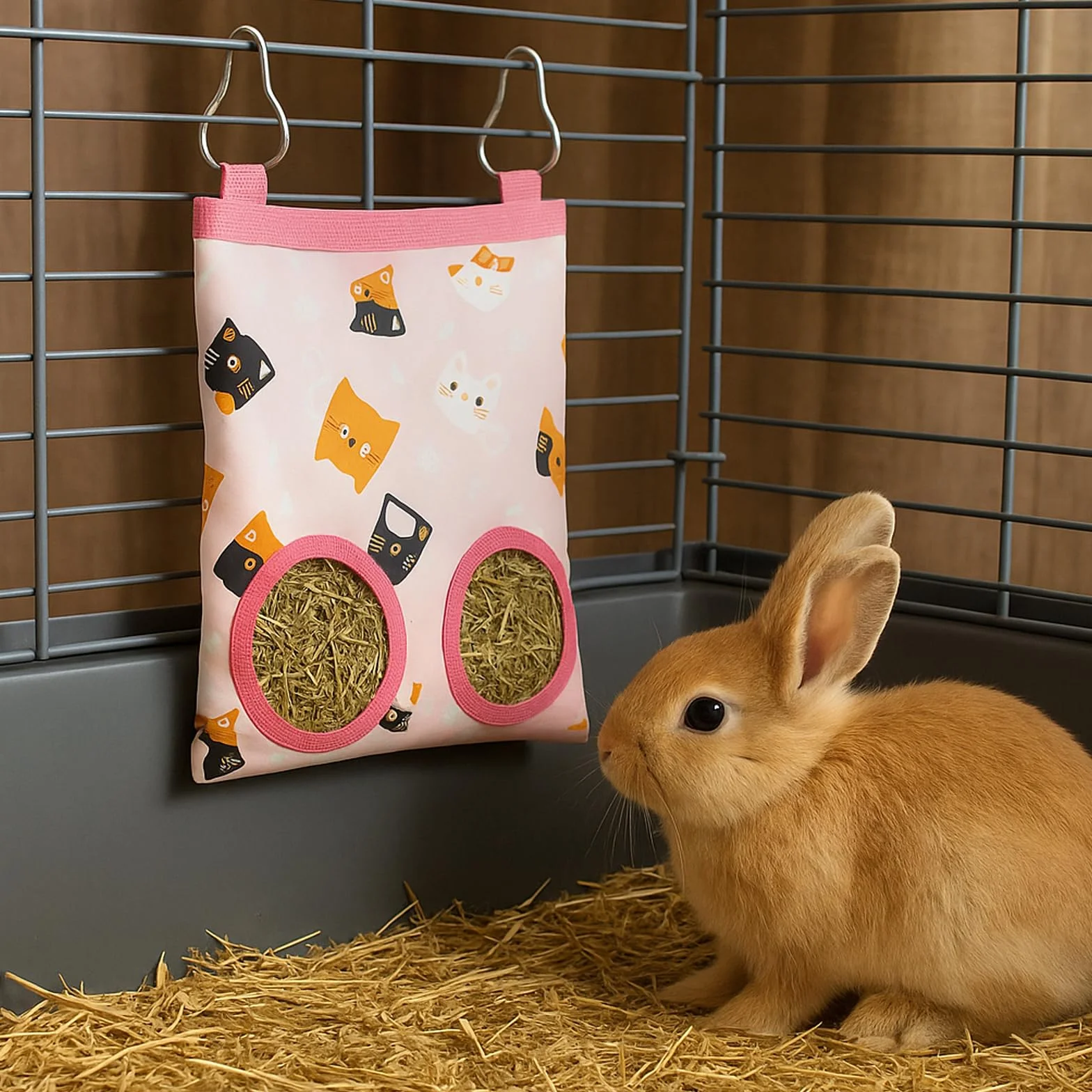 Sac à Foin de Lapin Suspendus Mangeoire avec 2 Trous pour Chinchilla Cochon d'Inde (Small)
