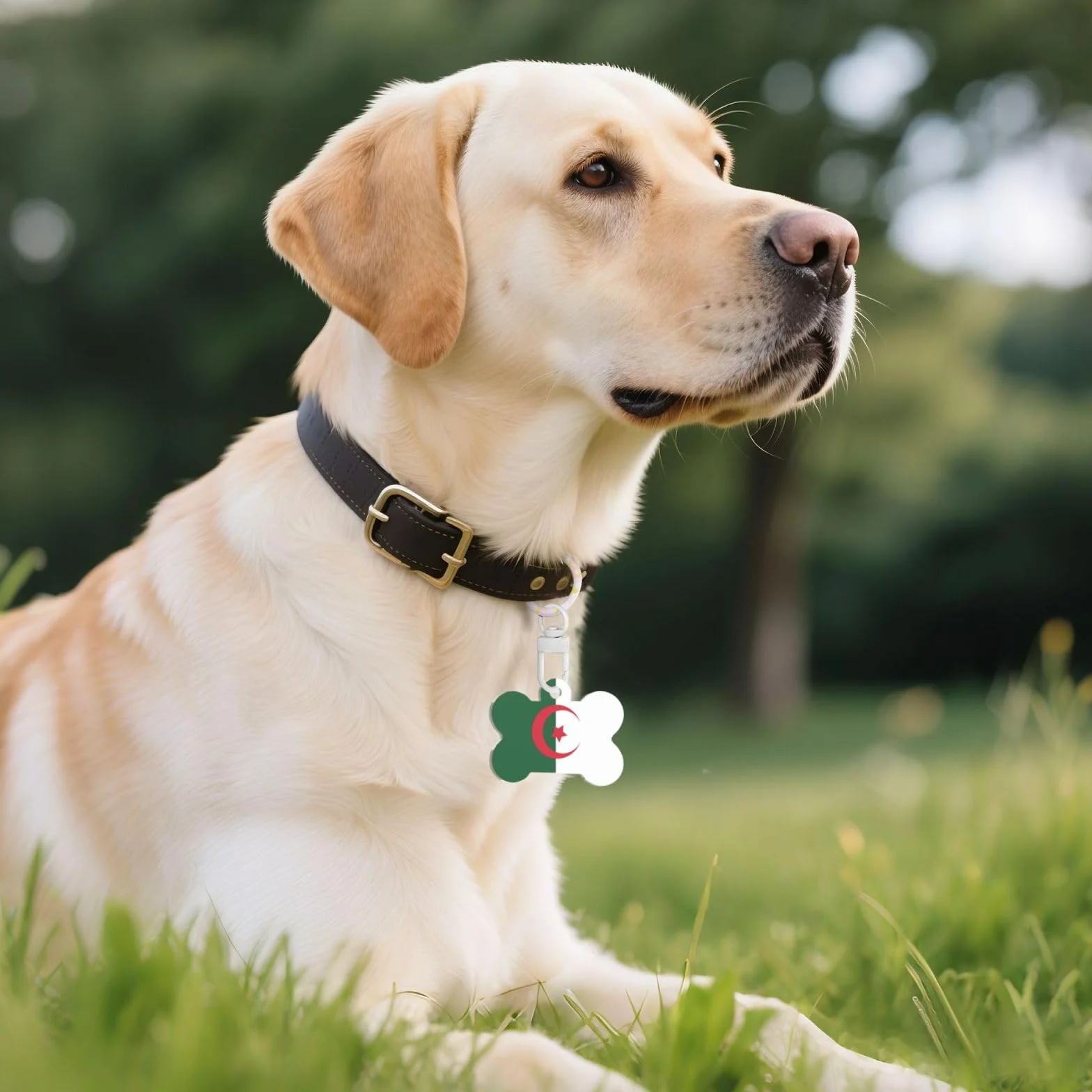 Médaille d'identification pour animal de compagnie avec drapeau de l'Algérie – Médaille d'identification en acrylique en forme d'os pour chien et chat de taille moyenne